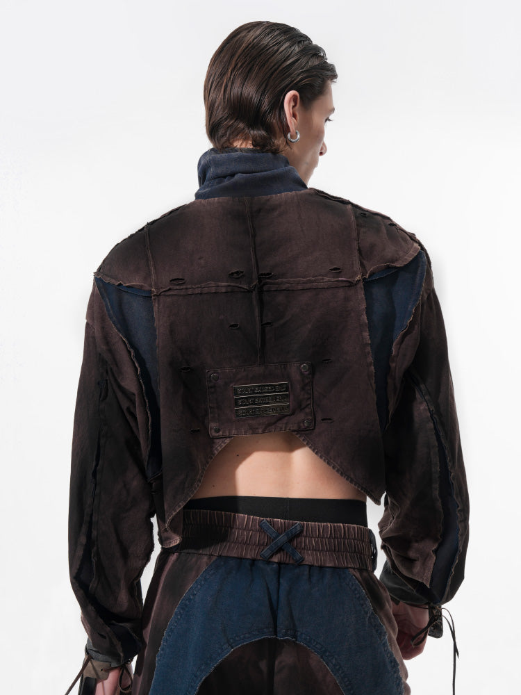 Deconstructed Patchwork Denim Sweatshirt Tank Top and Pants Setup