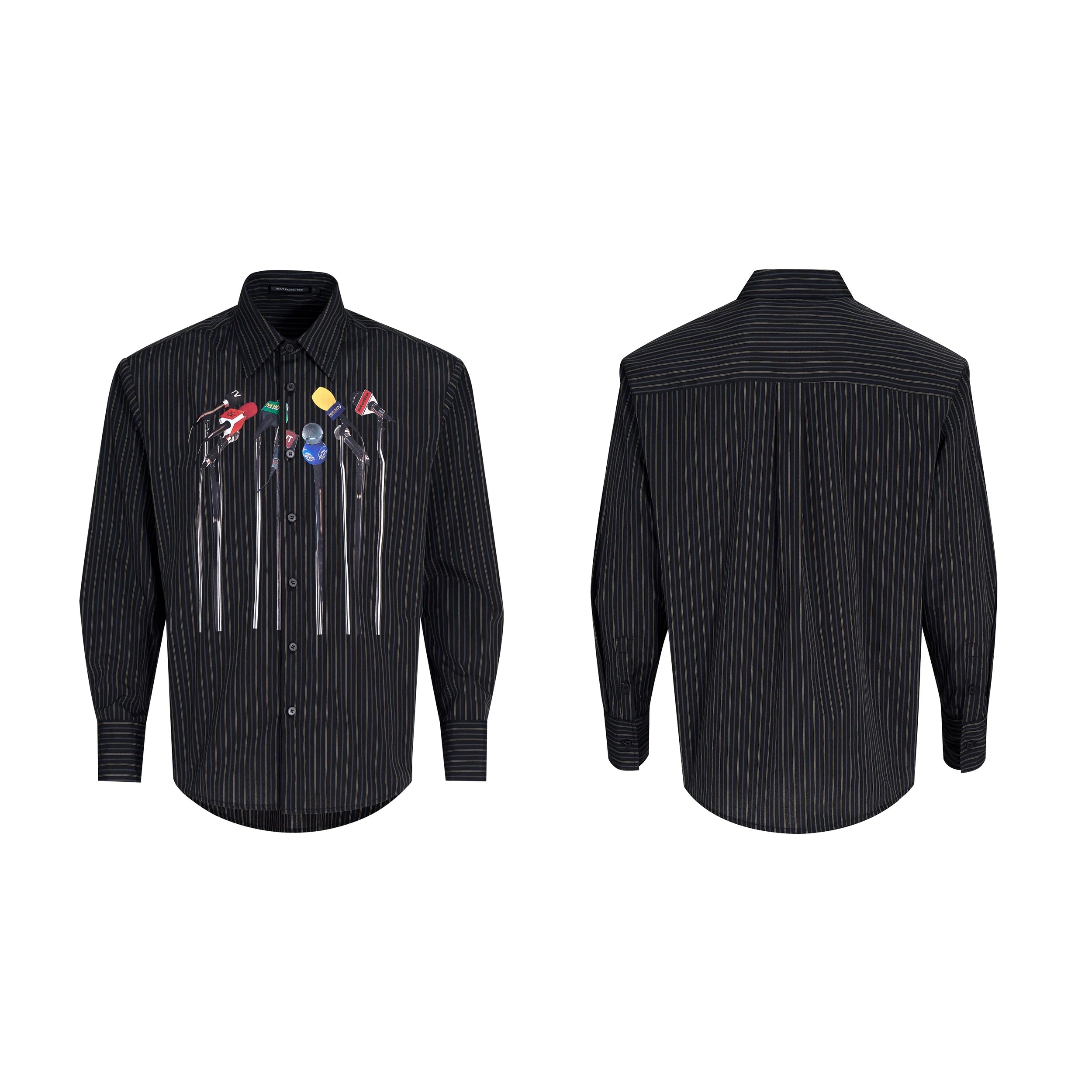 Microphone Print Striped Shirt