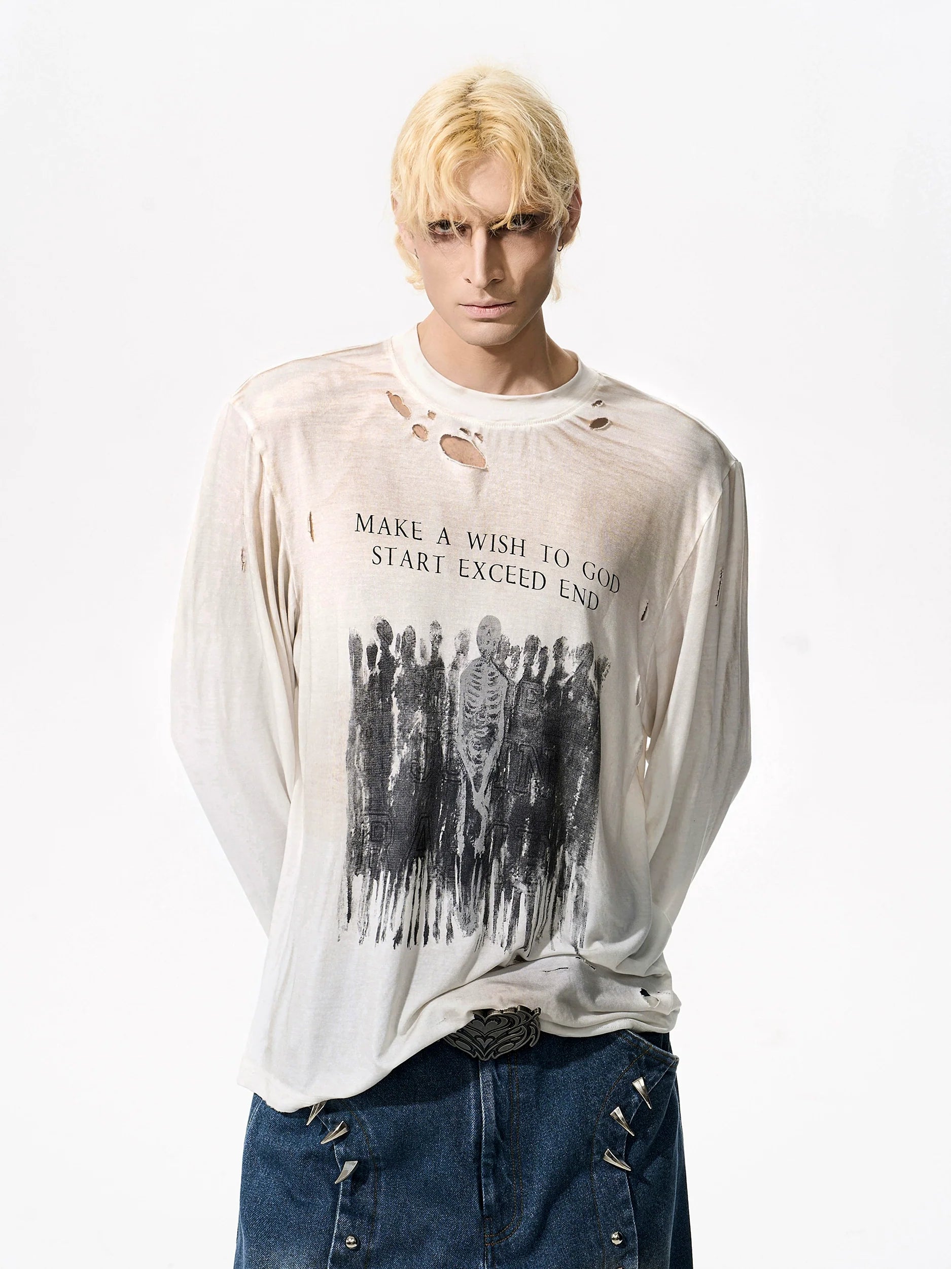 Distressed Graphic Skeleton Long Sleeve