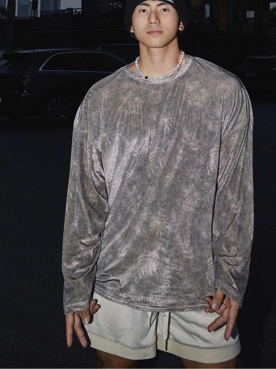 ストーンウォッシュ ベルベット 長袖Tシャツ