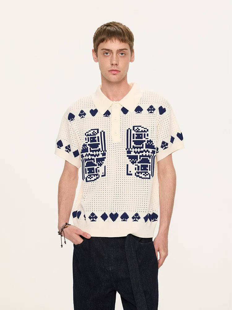 Pixel Heart Knit Polo Shirt