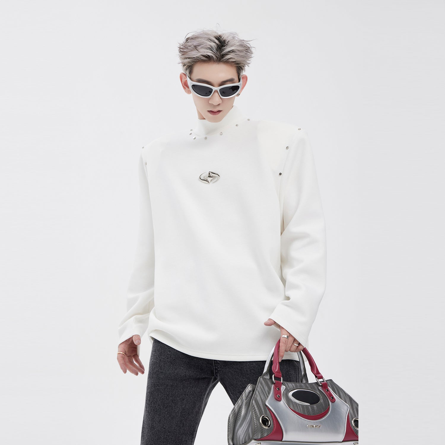 Studded Turtleneck with Logo T-Shirt