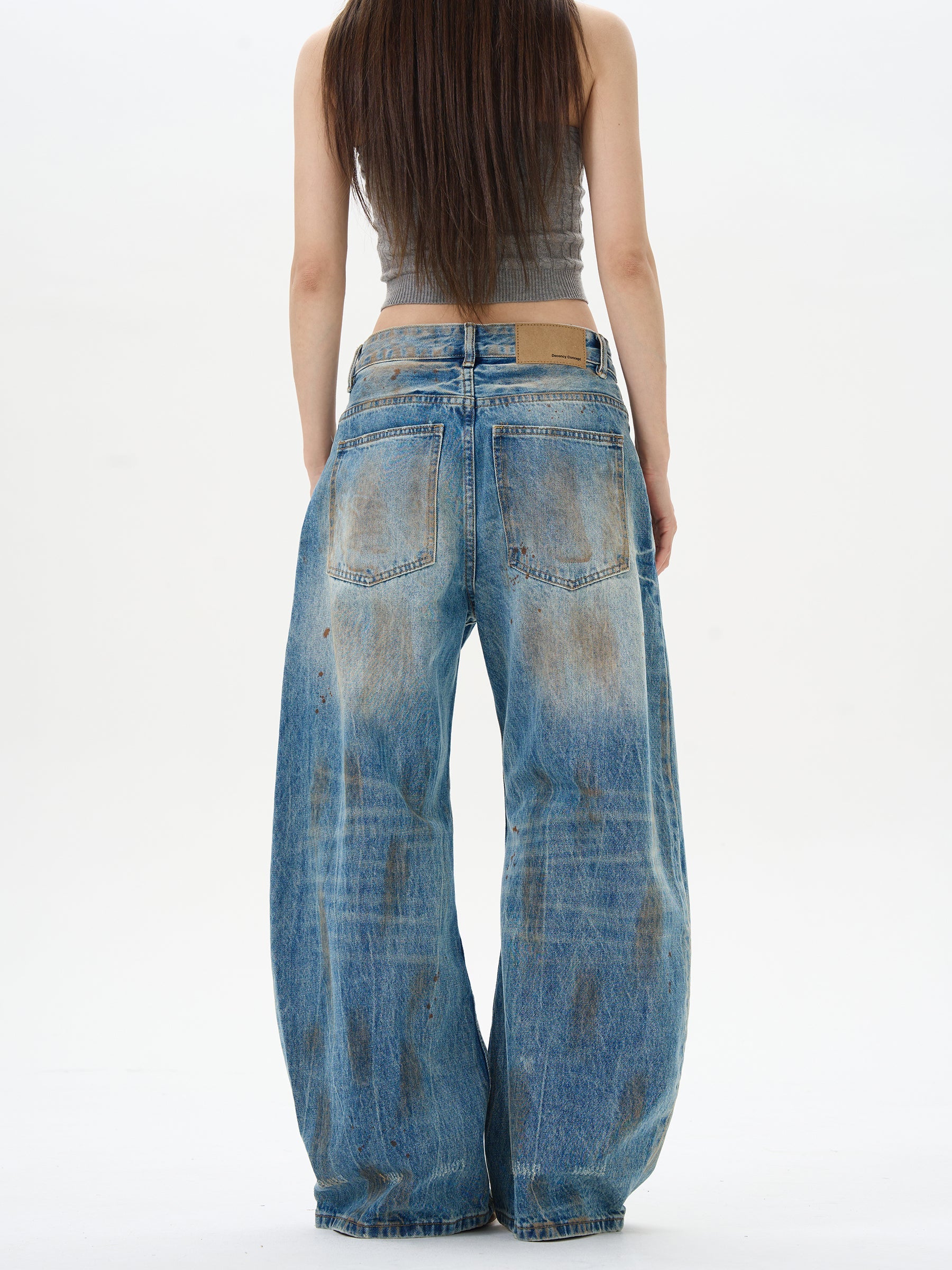 Distressed Wide Leg Denim Jeans