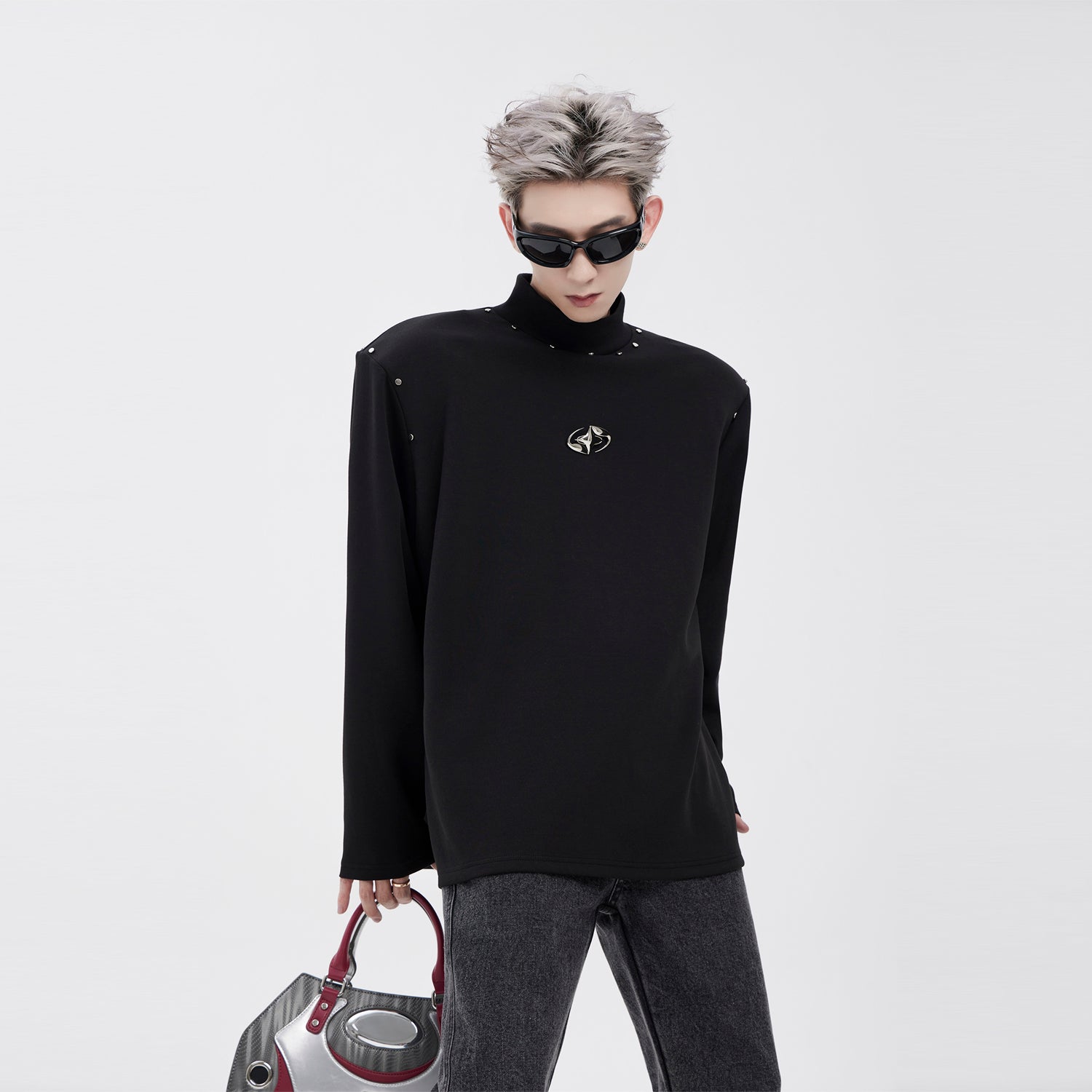 Studded Turtleneck with Logo T-Shirt
