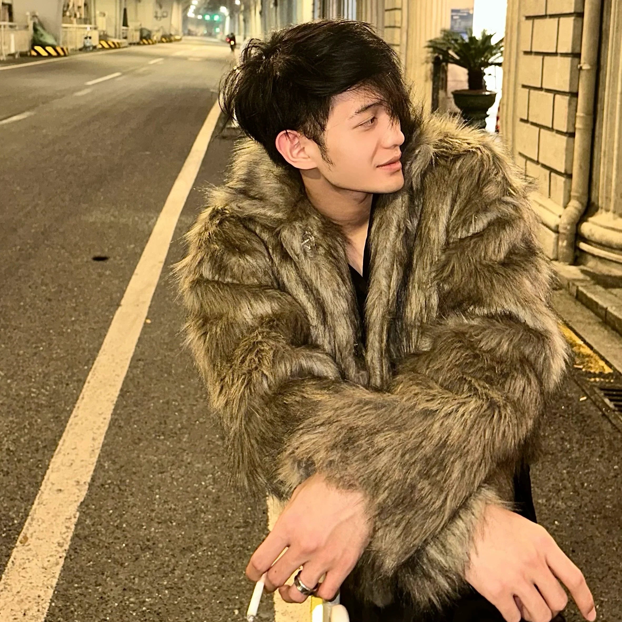 Plush Faux Fur Hooded Coat