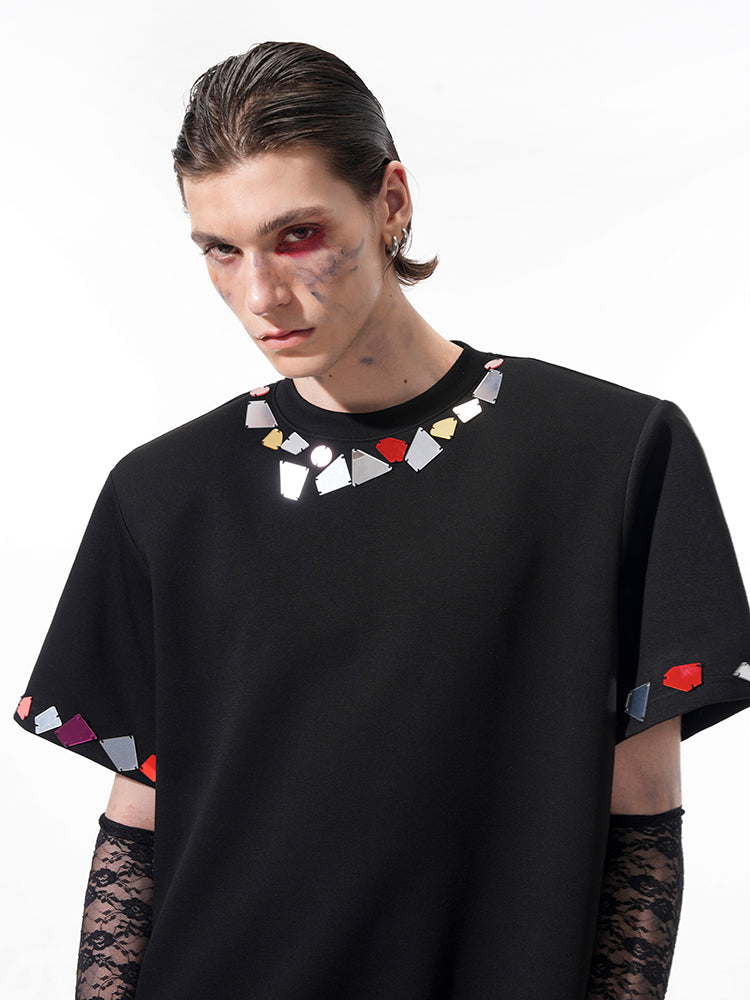 Geometric Crystal Collar T-Shirt