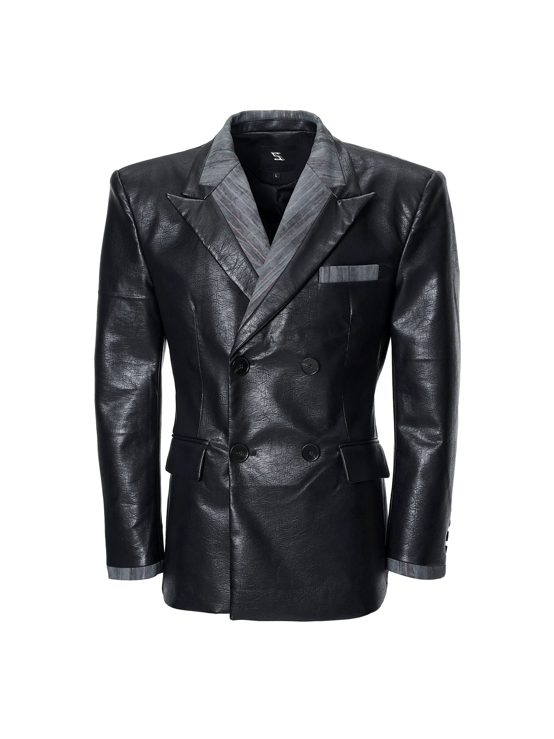 Black Faux Leather Blazer Jacket