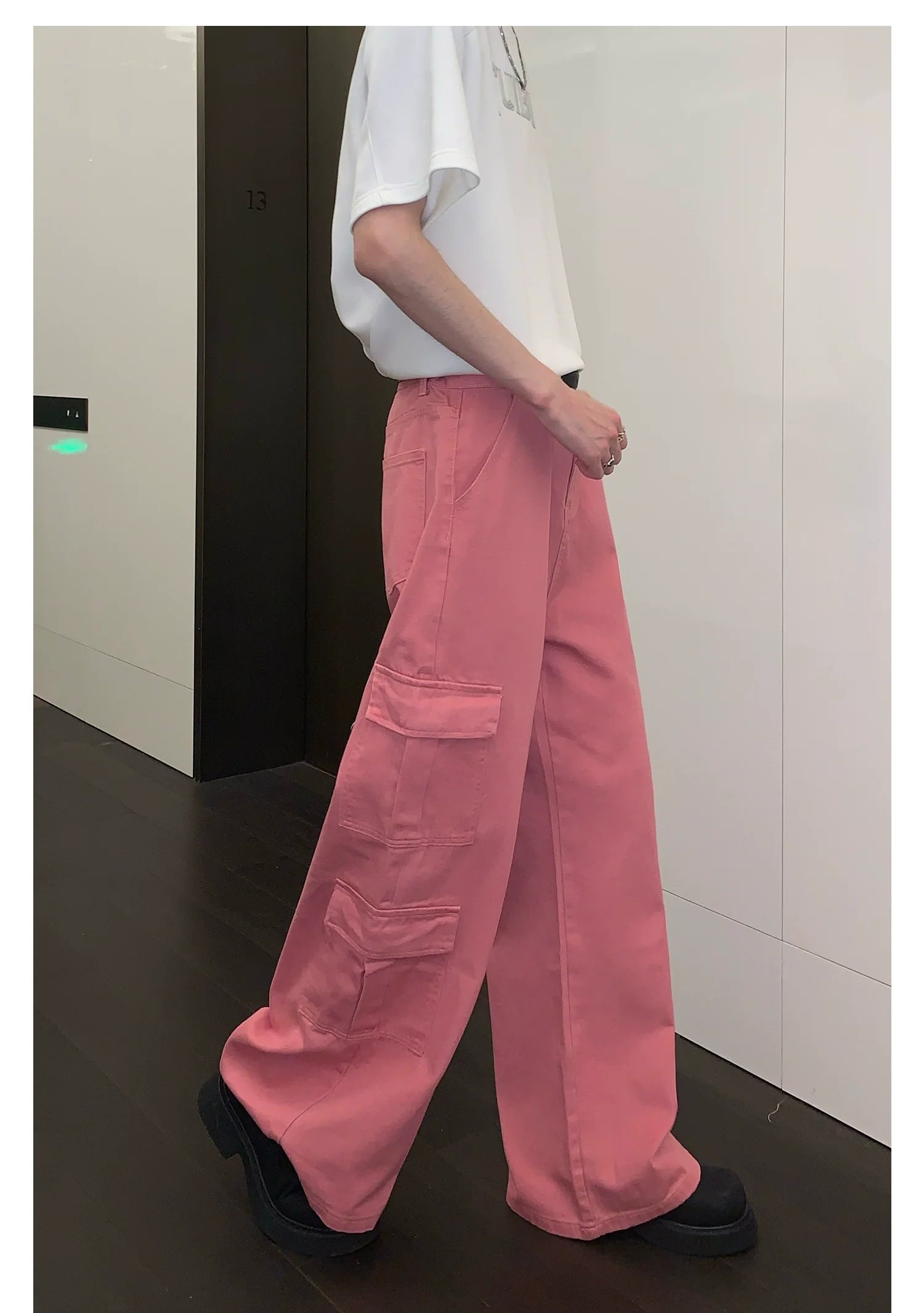 Pink Wide-Leg Cargo Pants