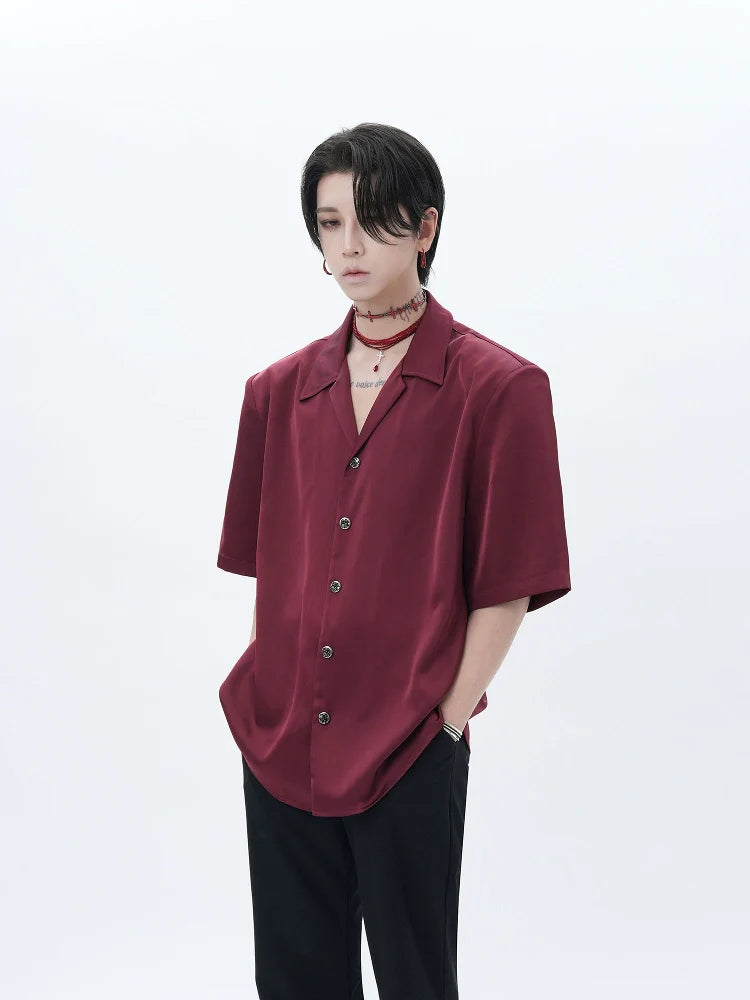 반소매 새틴 큐반 셔츠