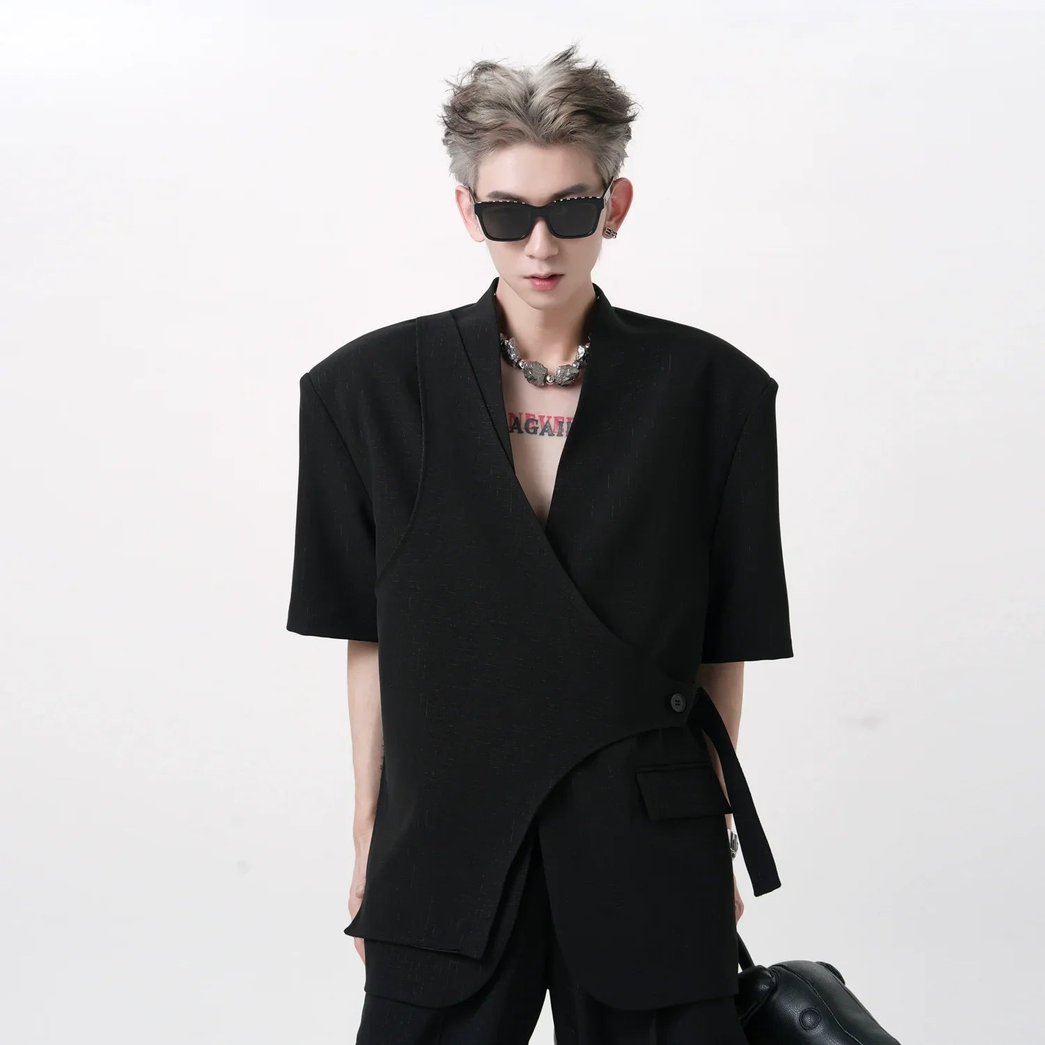 Asymmetric Short Sleeve Coat & Trouser Setup