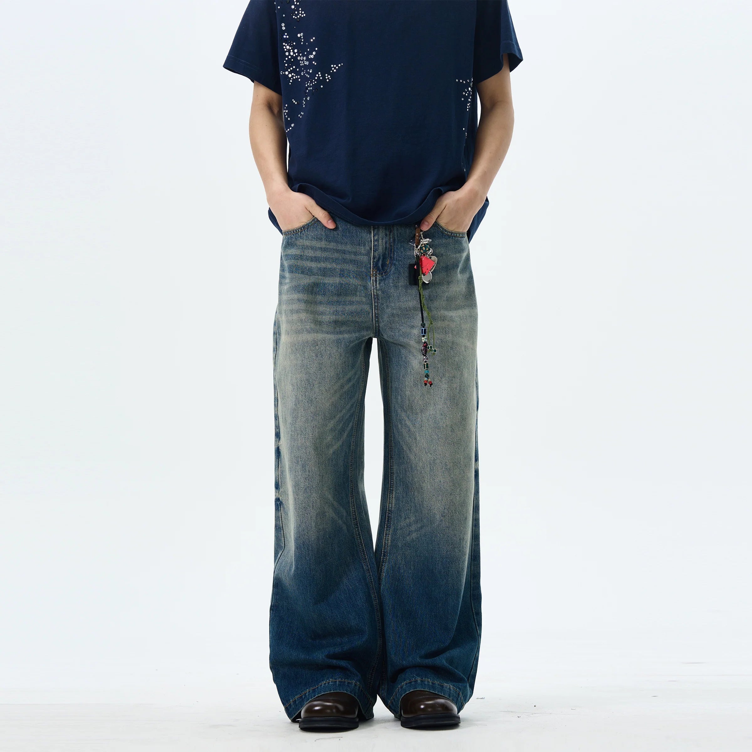 Distressed Gradient Wide-Leg Jeans