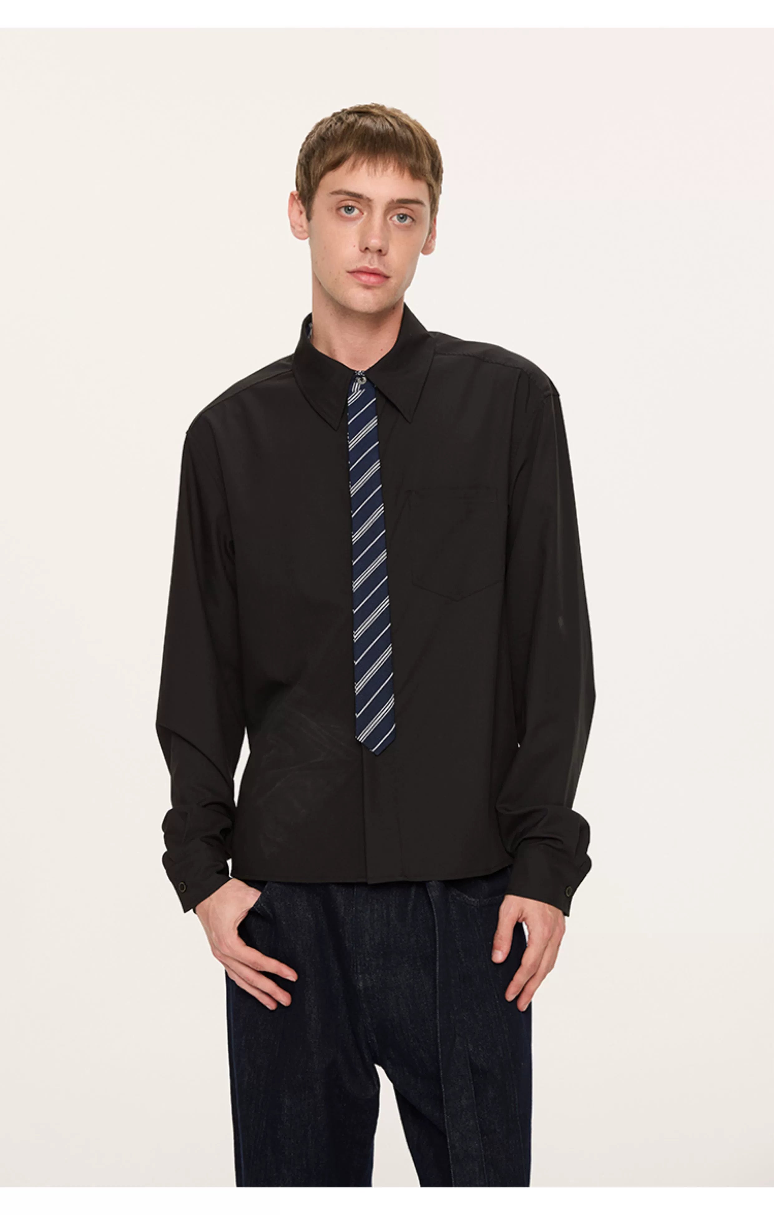 Contrast Collar Shirt and Tie Set