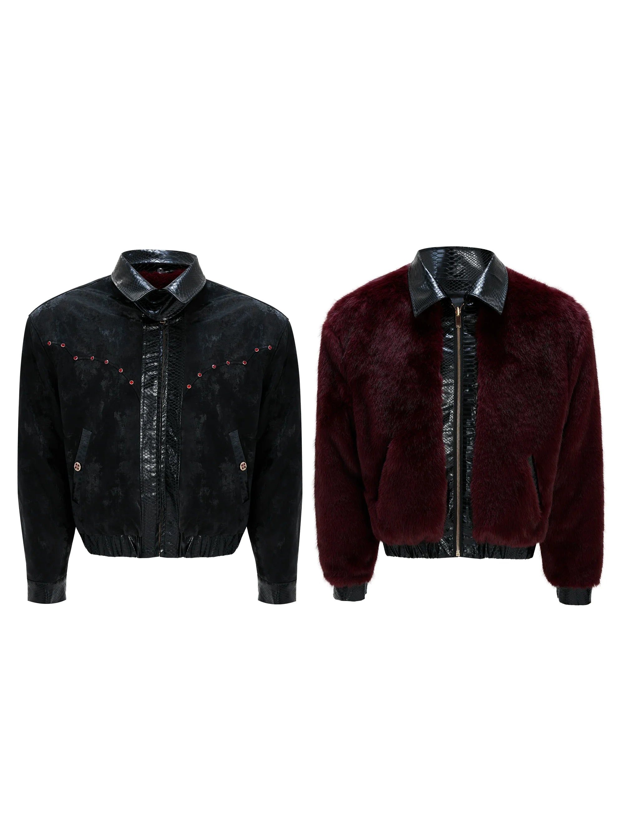 Crimson Velvet Collar Bomber Jacket