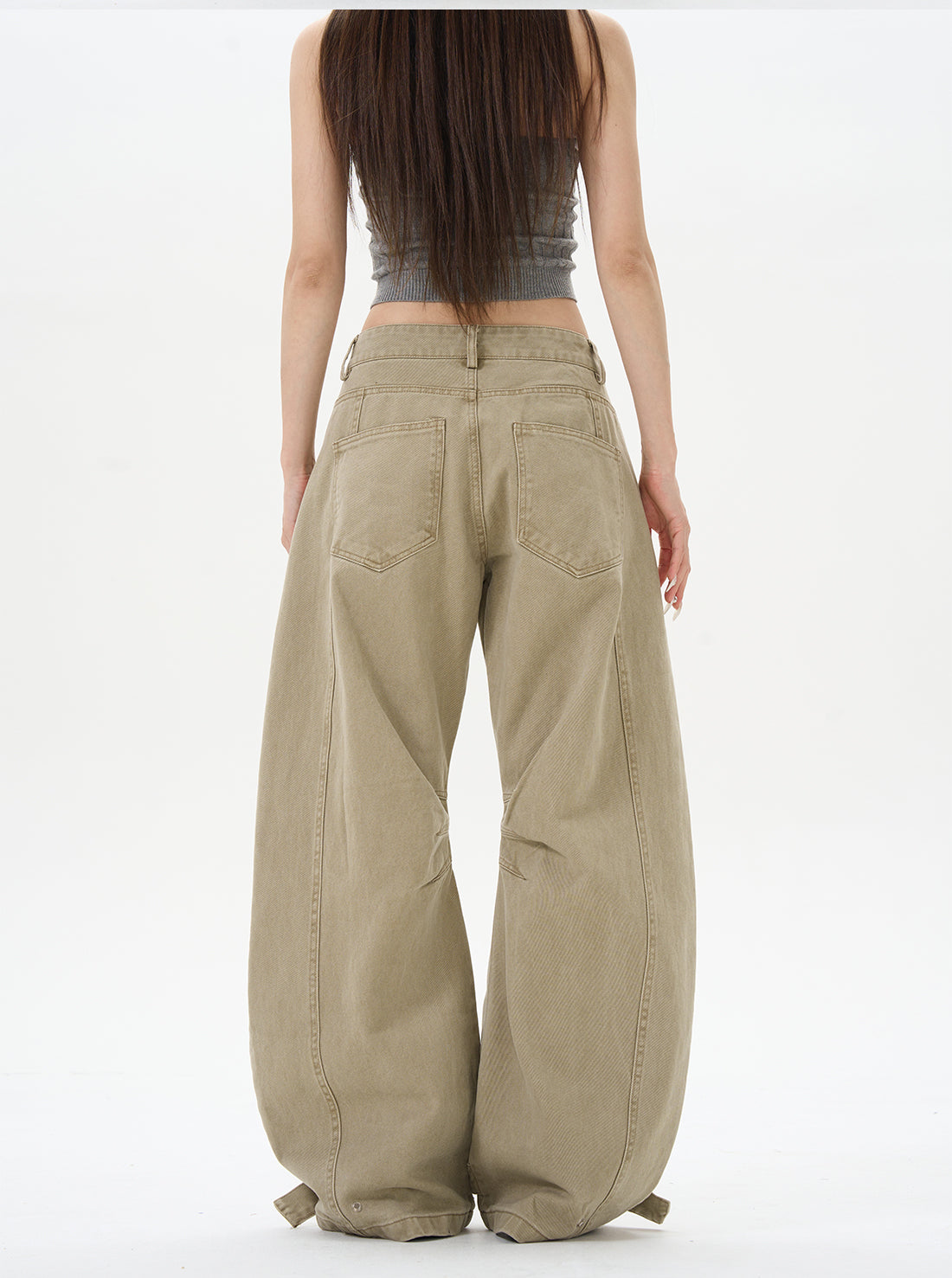 Khaki Loose Wide Leg Jeans