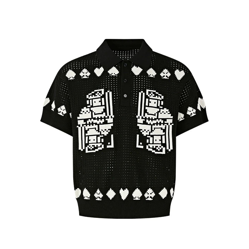 Pixel Heart Knit Polo Shirt