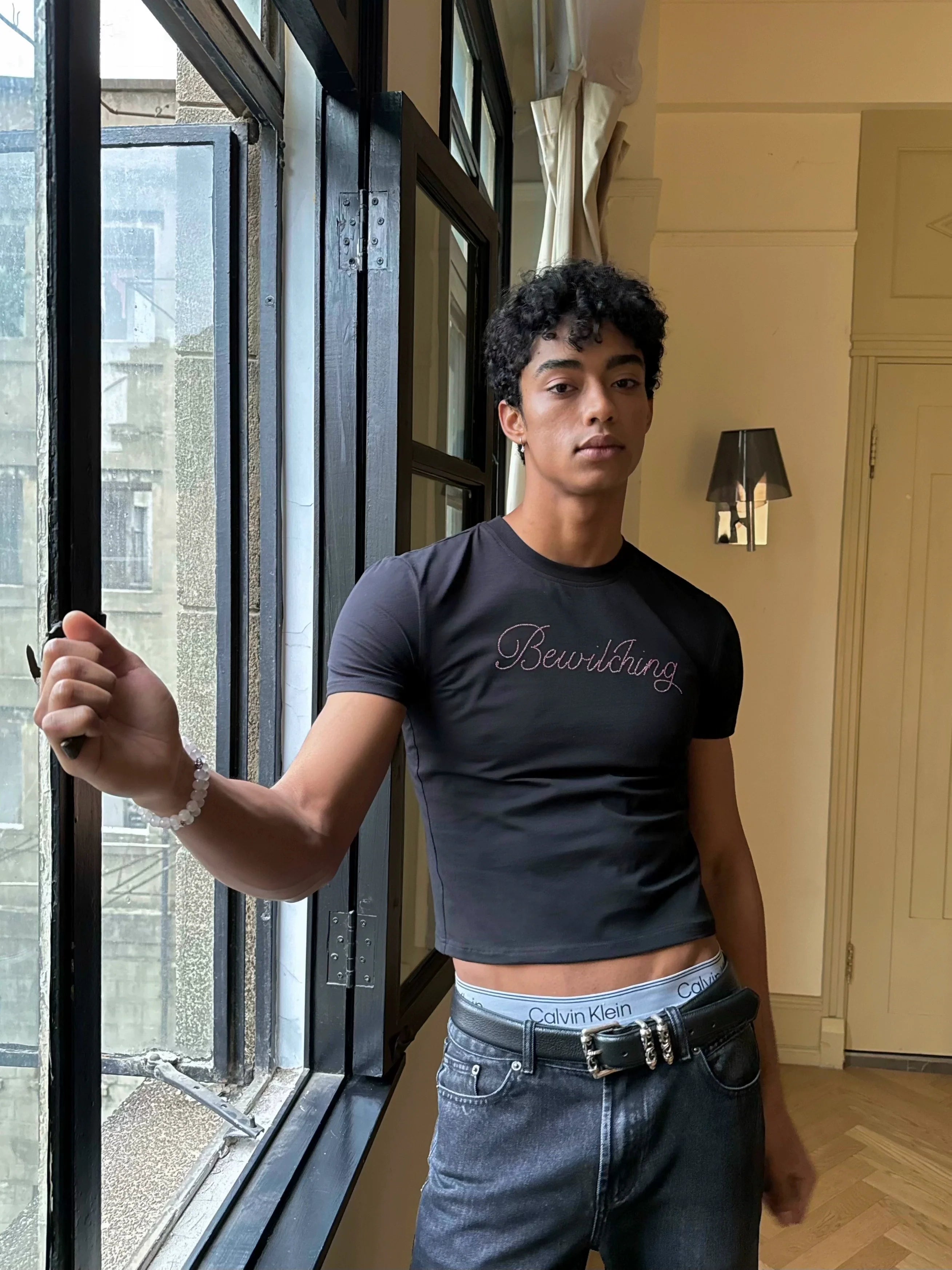 Black Fitted Gradient Letter T-Shirt