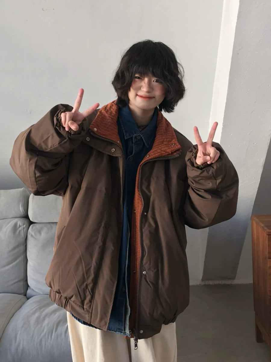 양면 브라운 면 재킷