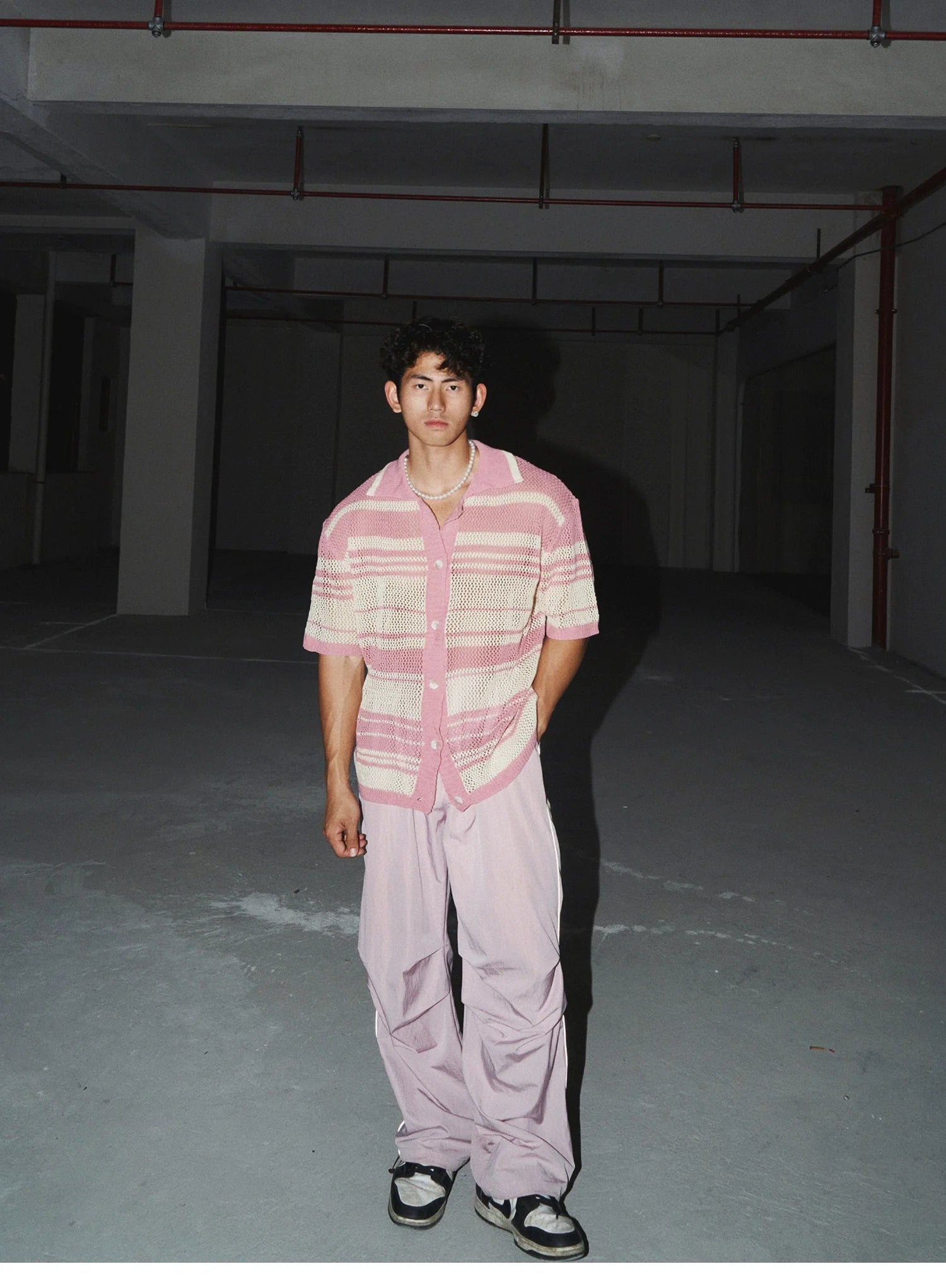 Hollow Out Niche Striped Shirt