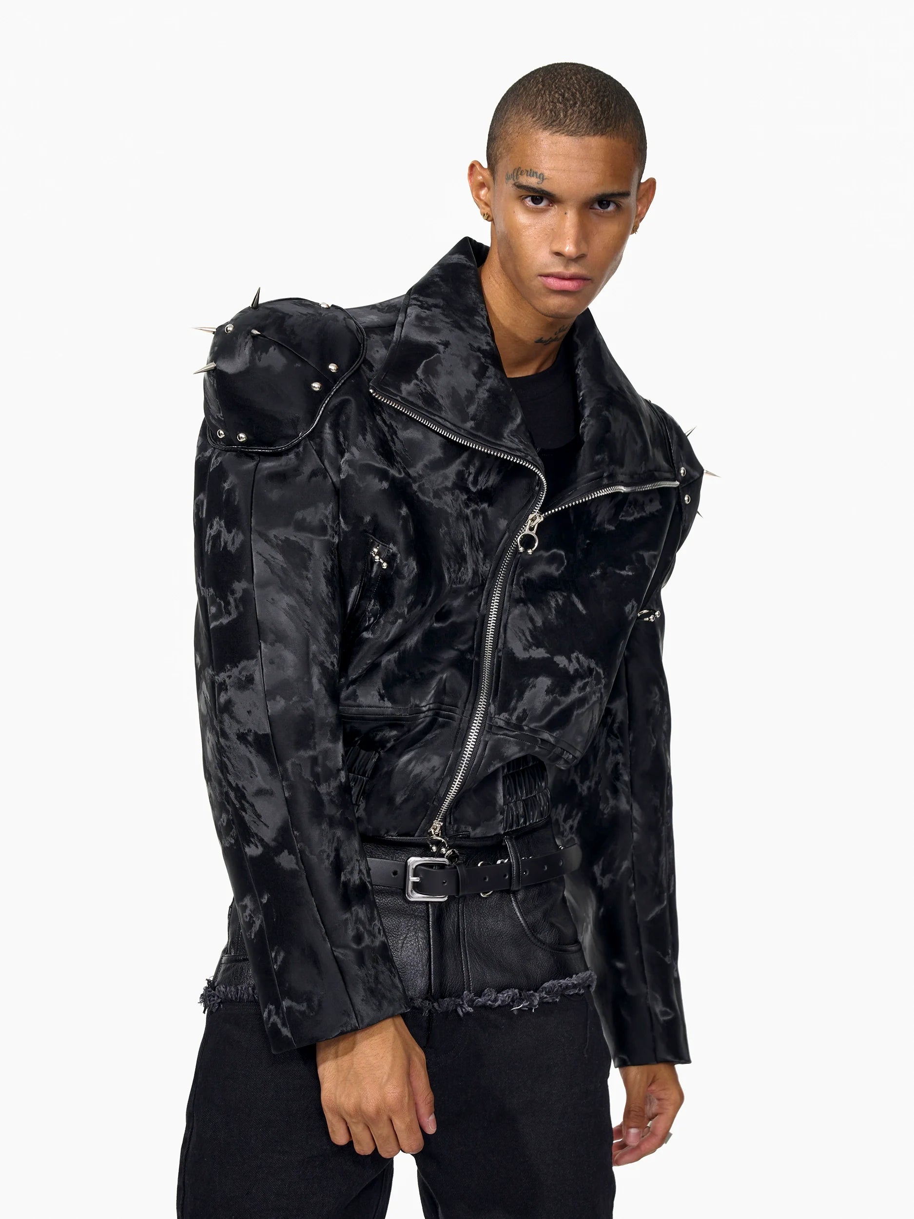 Black Cropped Jacket with Graphic Back Print