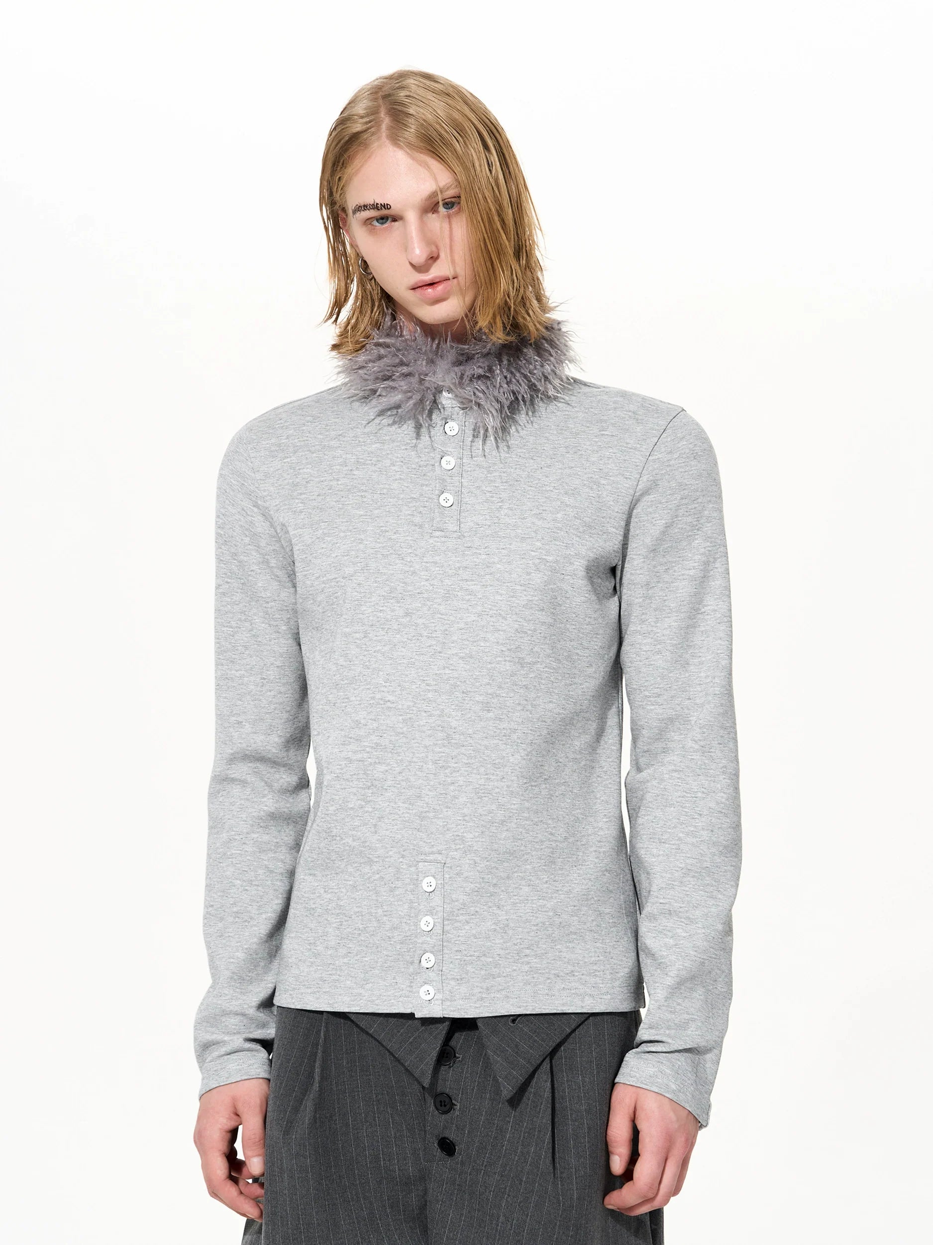 Plume Collar Button Henley Top