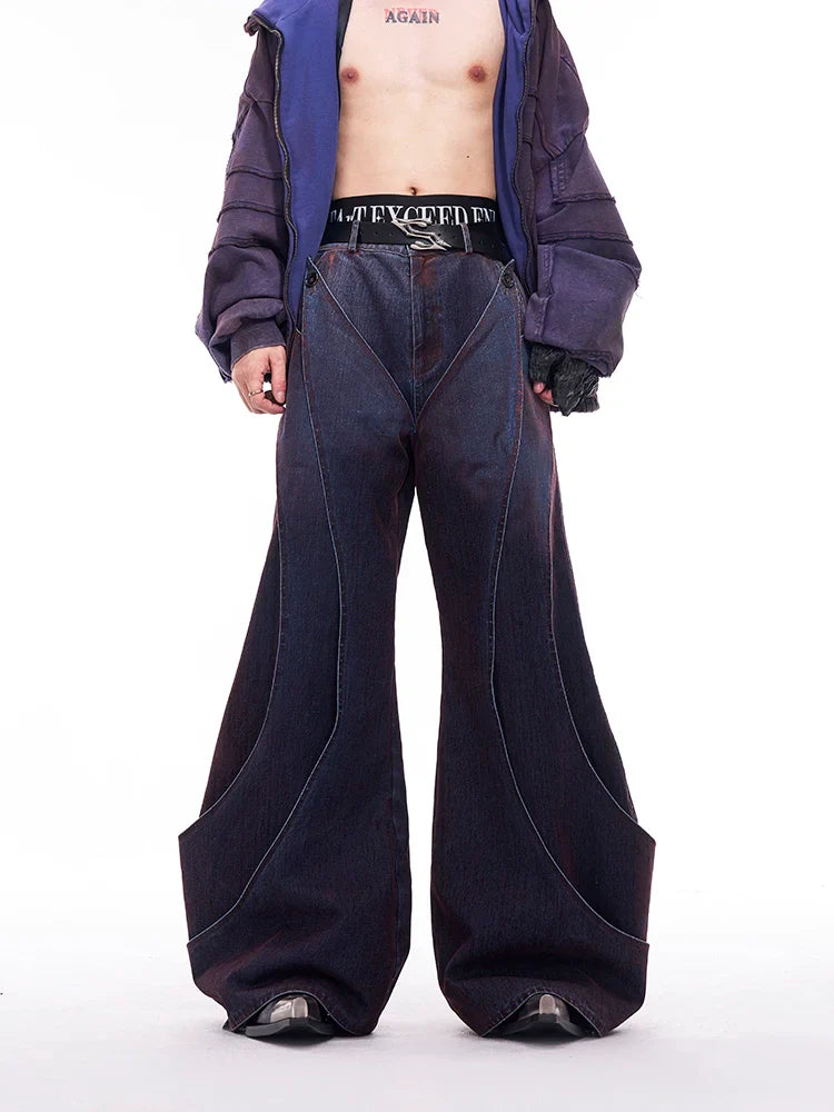 Curved Panel Wide-Leg Jeans