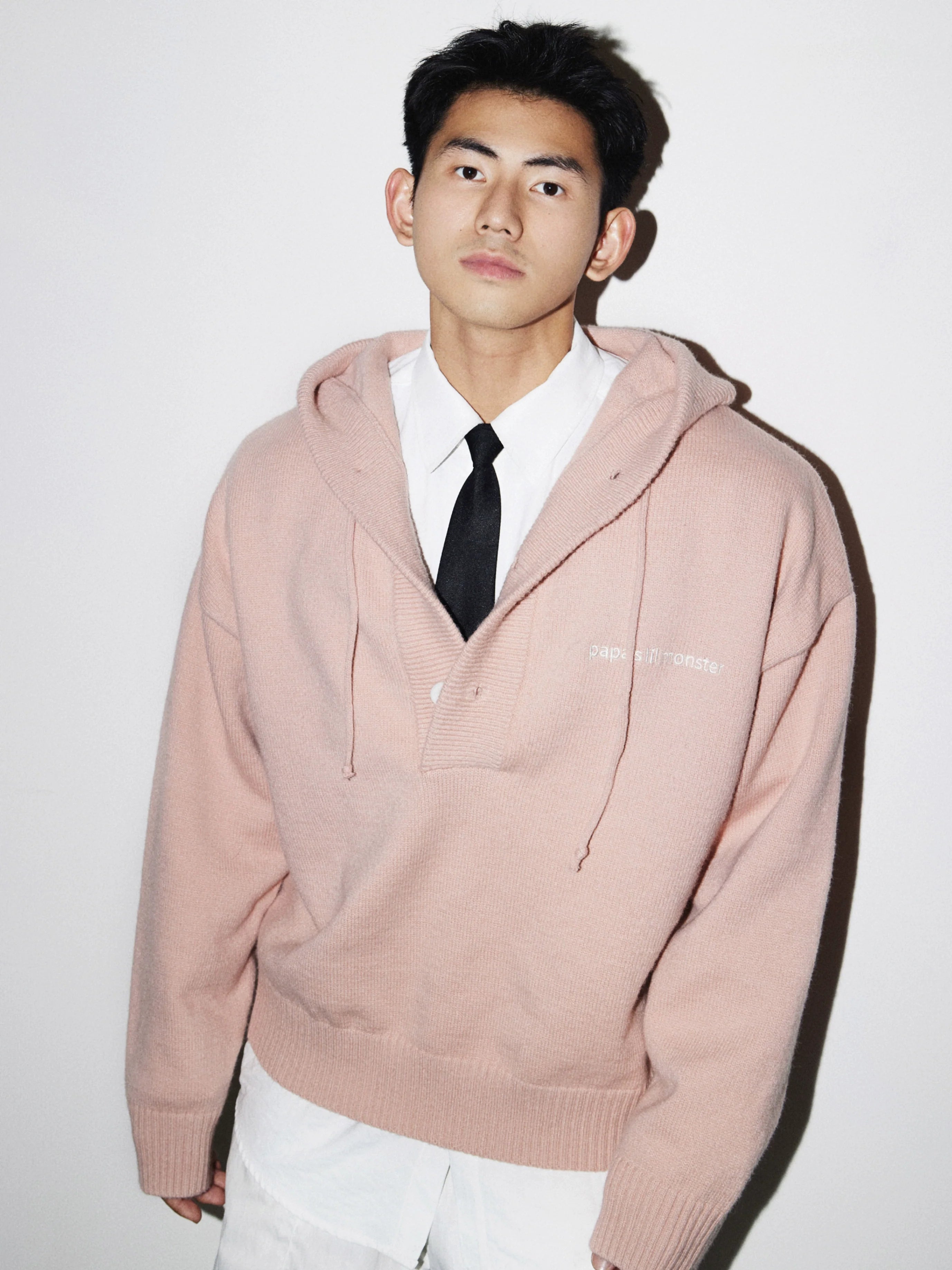 Blue Knit Hooded Henley Sweater