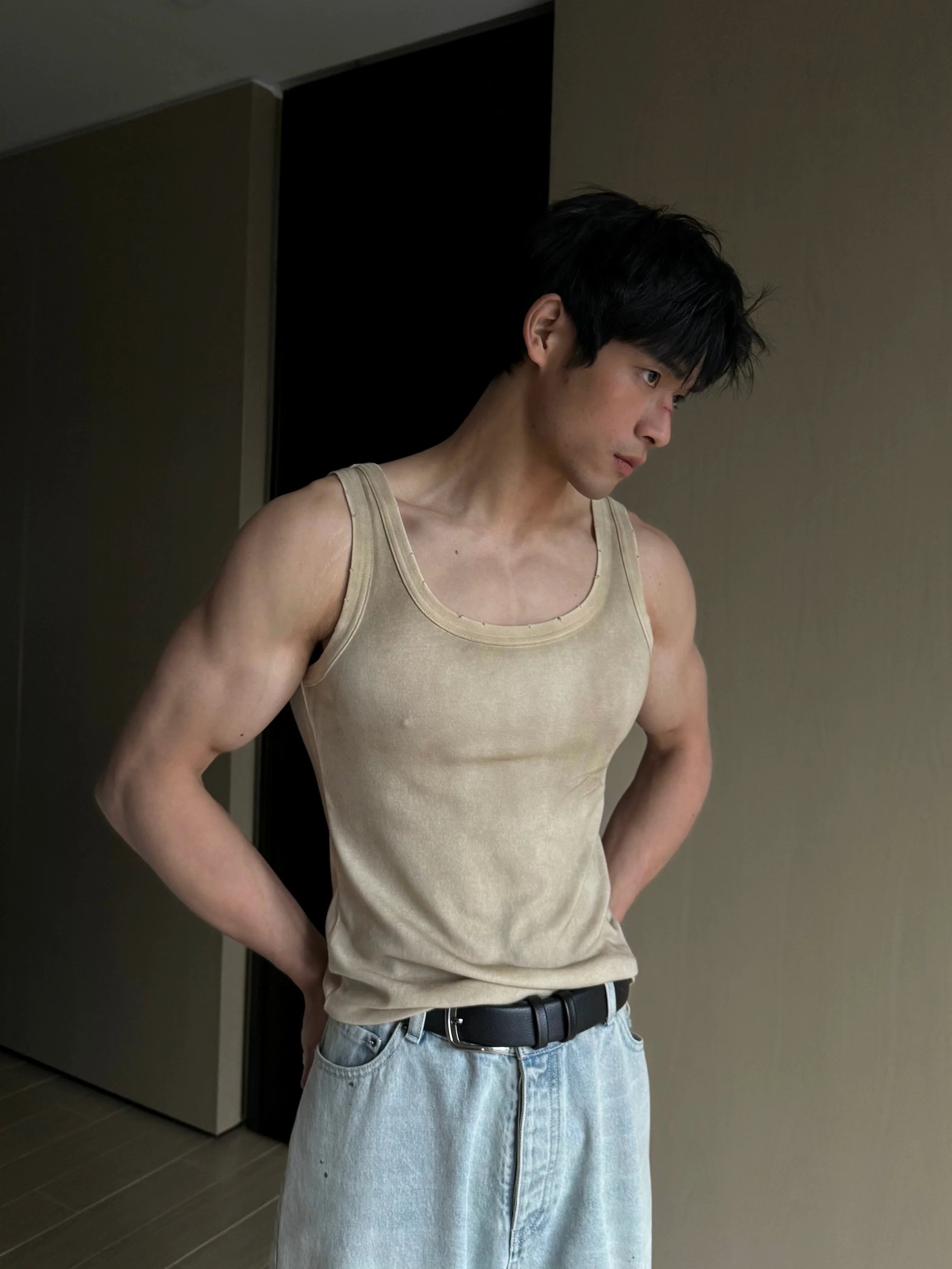 Beige Distressed Tank Top