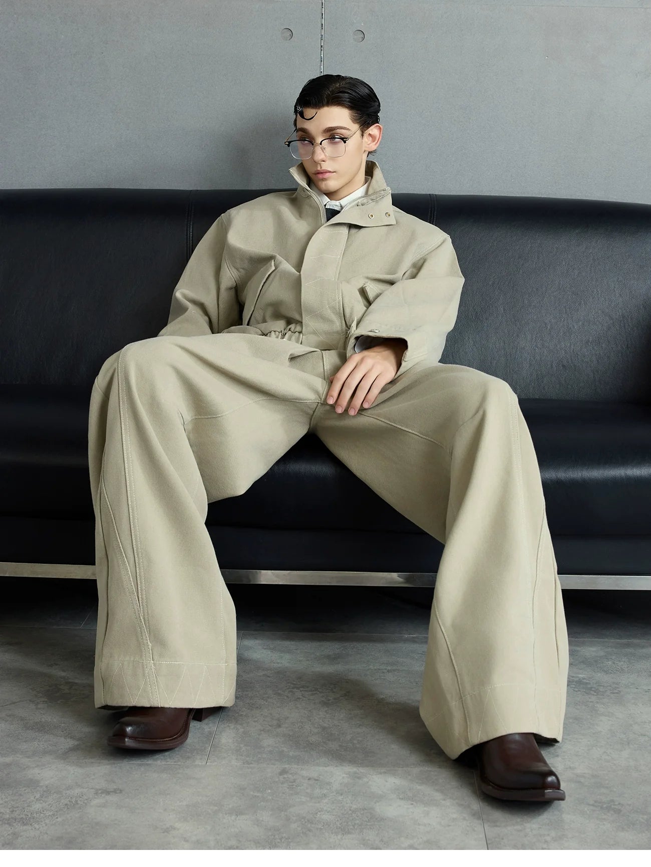 Oversized Bomber Jacket and Wide-Leg Trousers Setup