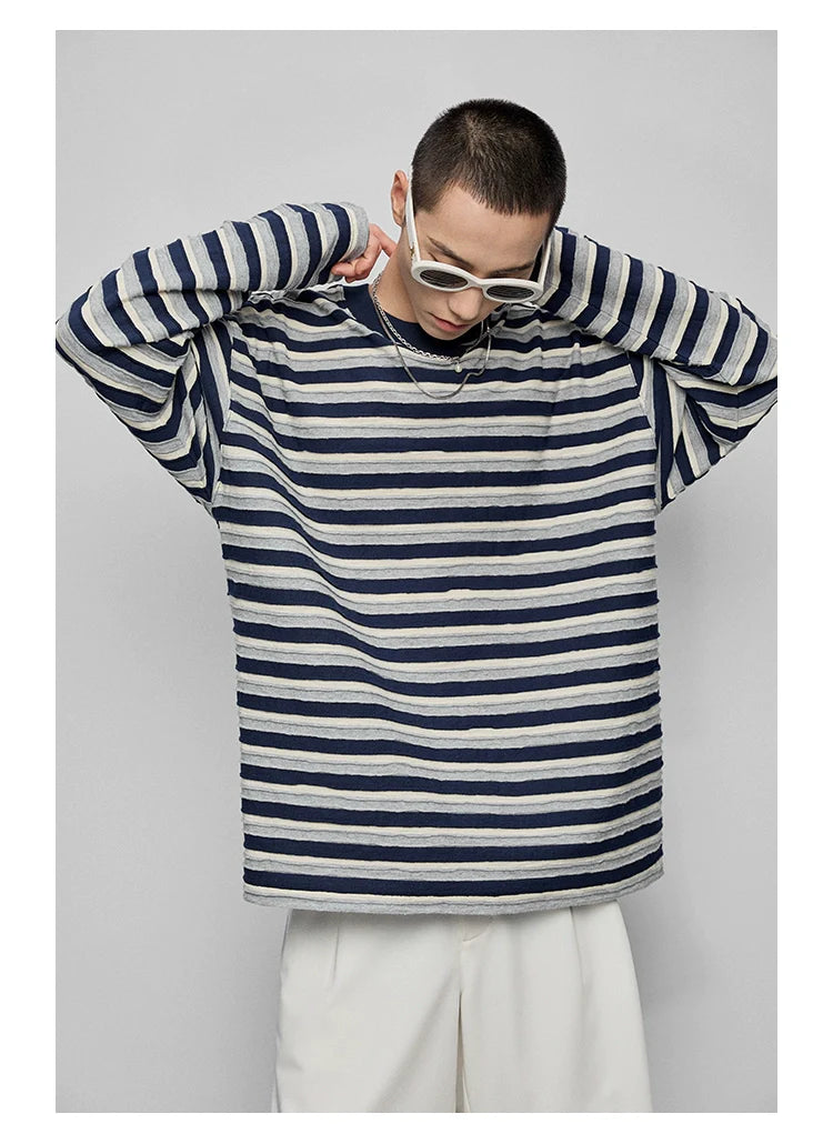 Round Neck Oversized Striped Long Sleeve Top