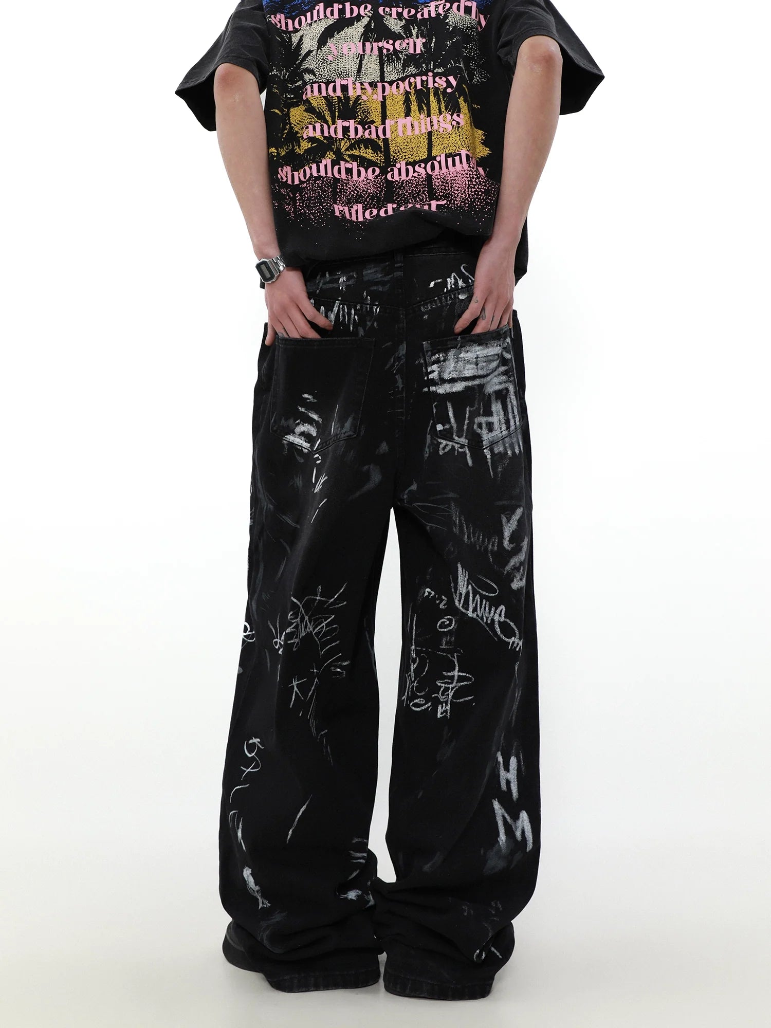 Ink Chaos Graffiti Wide Jeans
