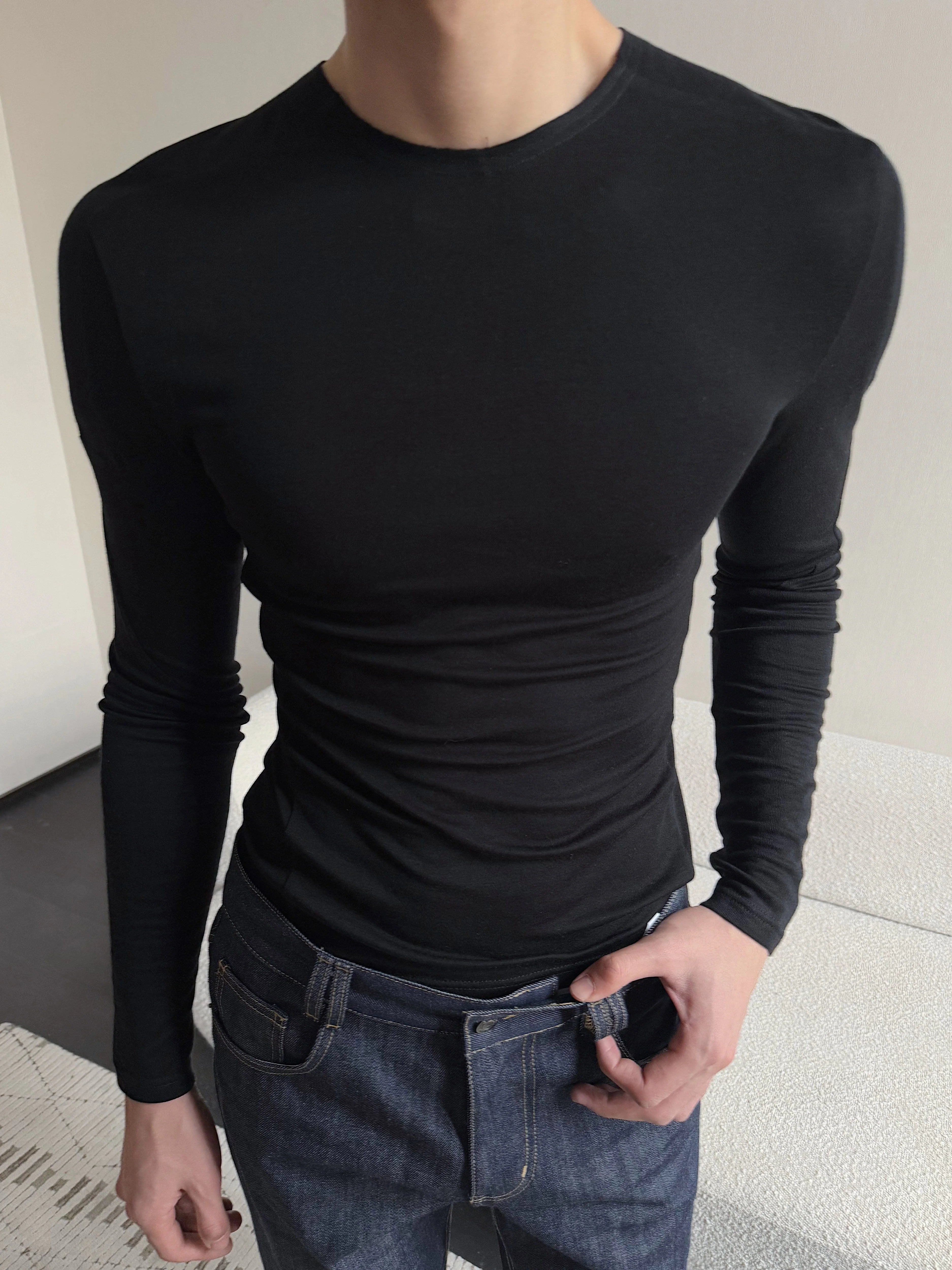 White Slim Fit Long Sleeve V-Neck