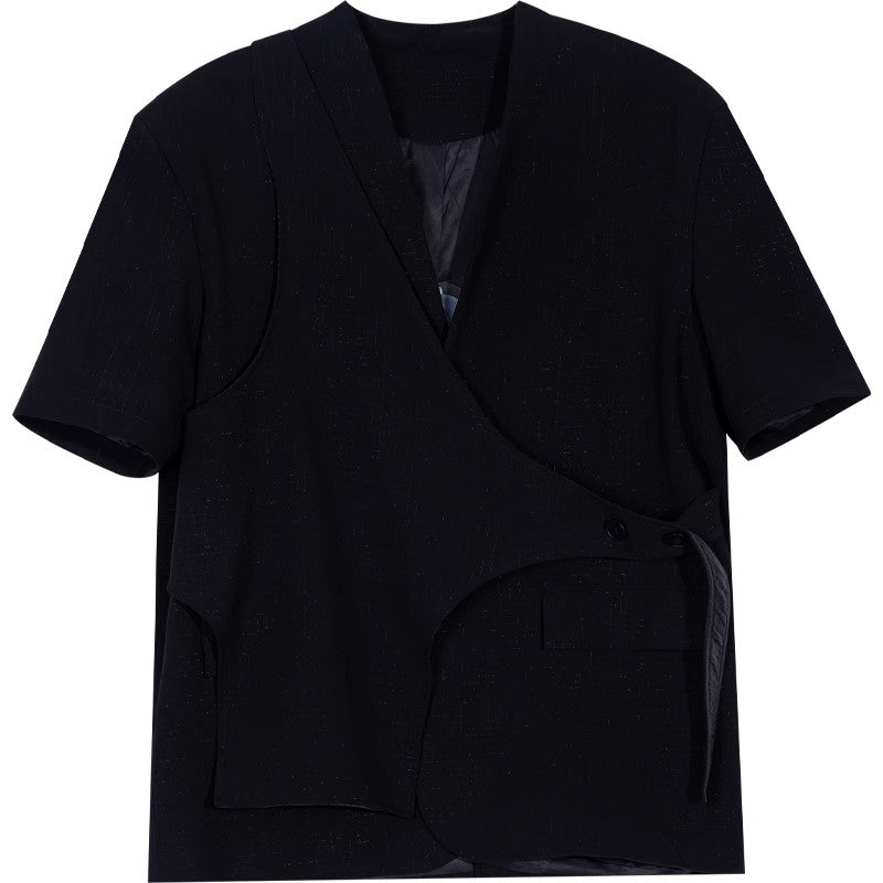 Asymmetric Short Sleeve Coat & Trouser Setup