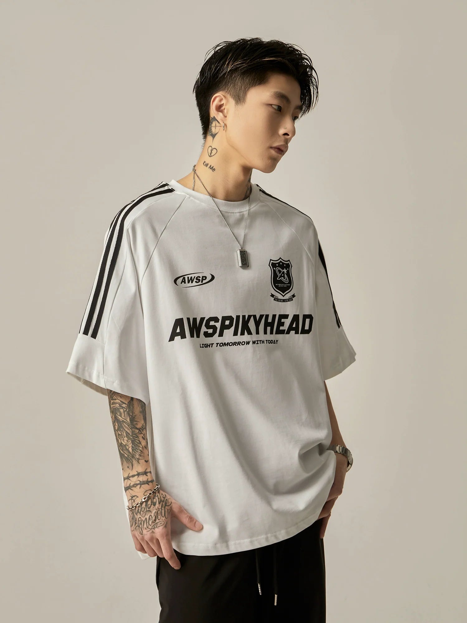 Oversized Grey Athletic Logo T-Shirt