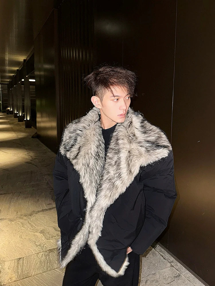 Black Bomber Jacket with Faux Fur Lapel