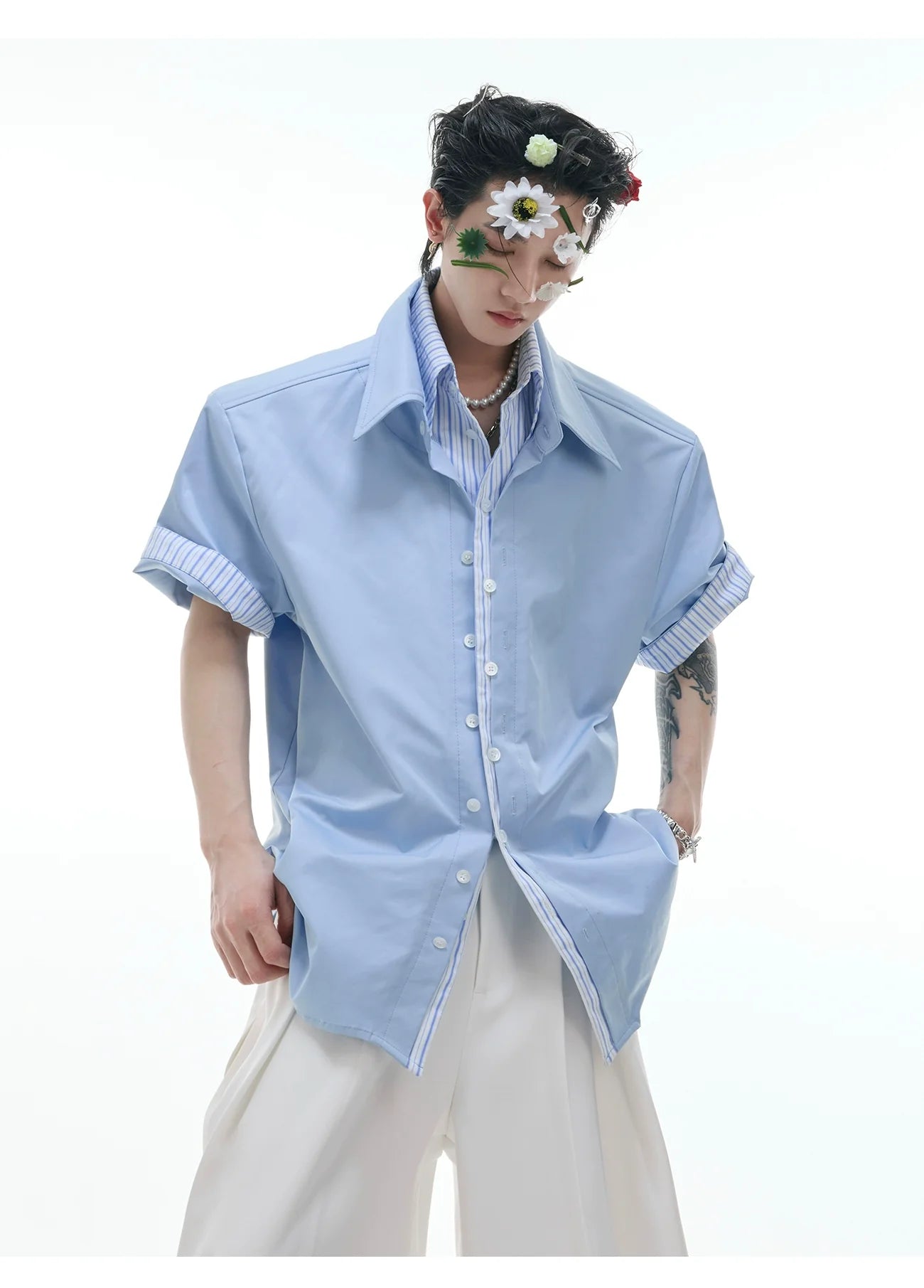 White Denim Short Sleeve Button-Up