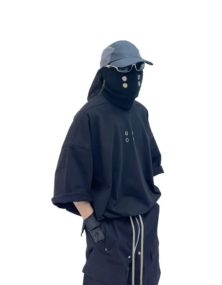 아일렛 디테일 오버사이즈 블랙 티셔츠