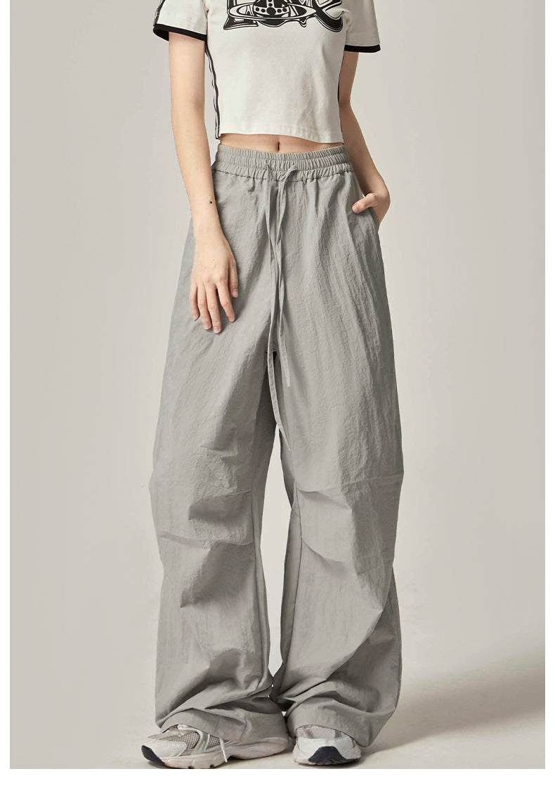 Grey Drawstring Loose Cargo Pants
