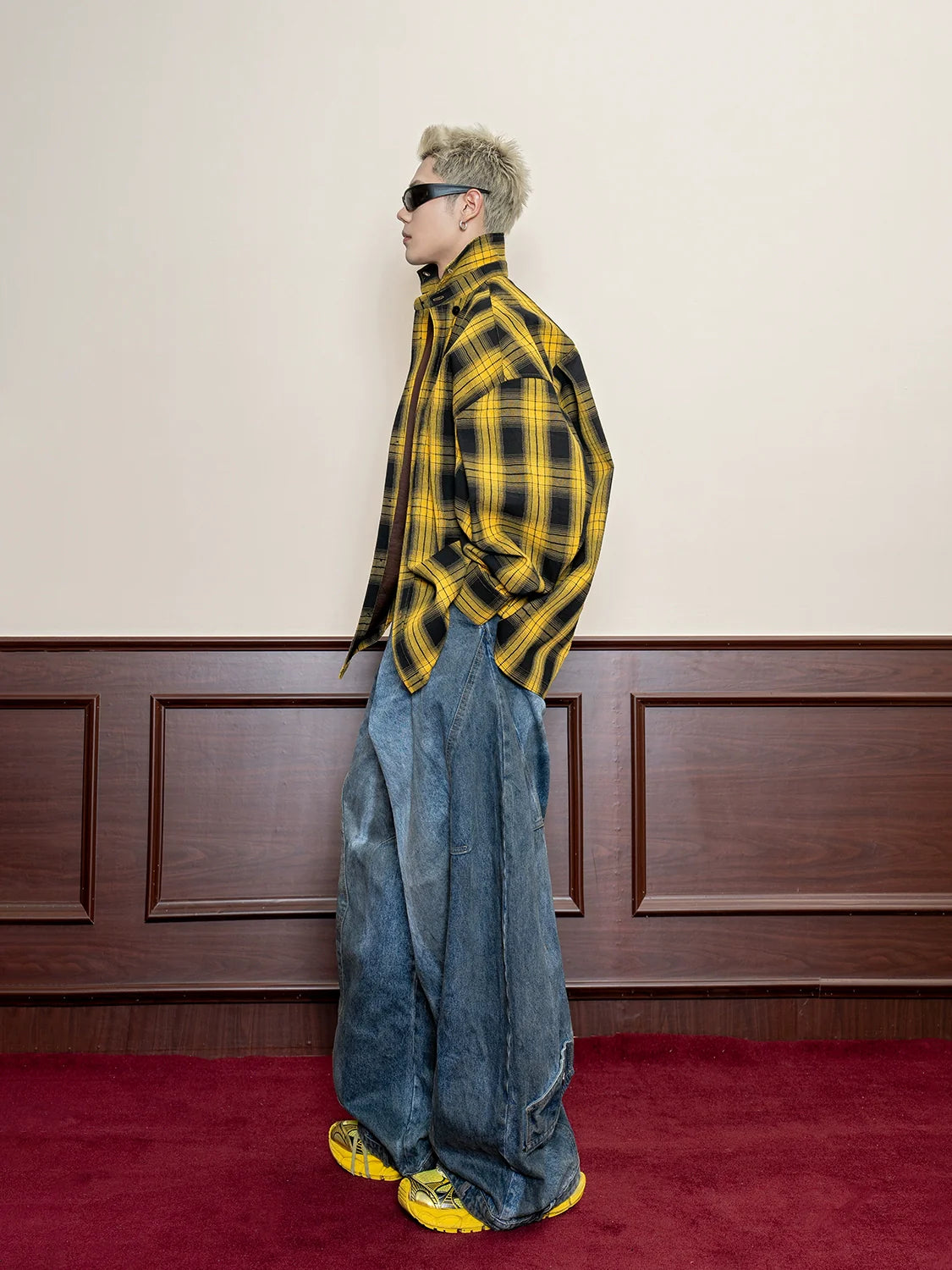 Yellow Plaid Structured Oversized Shirt