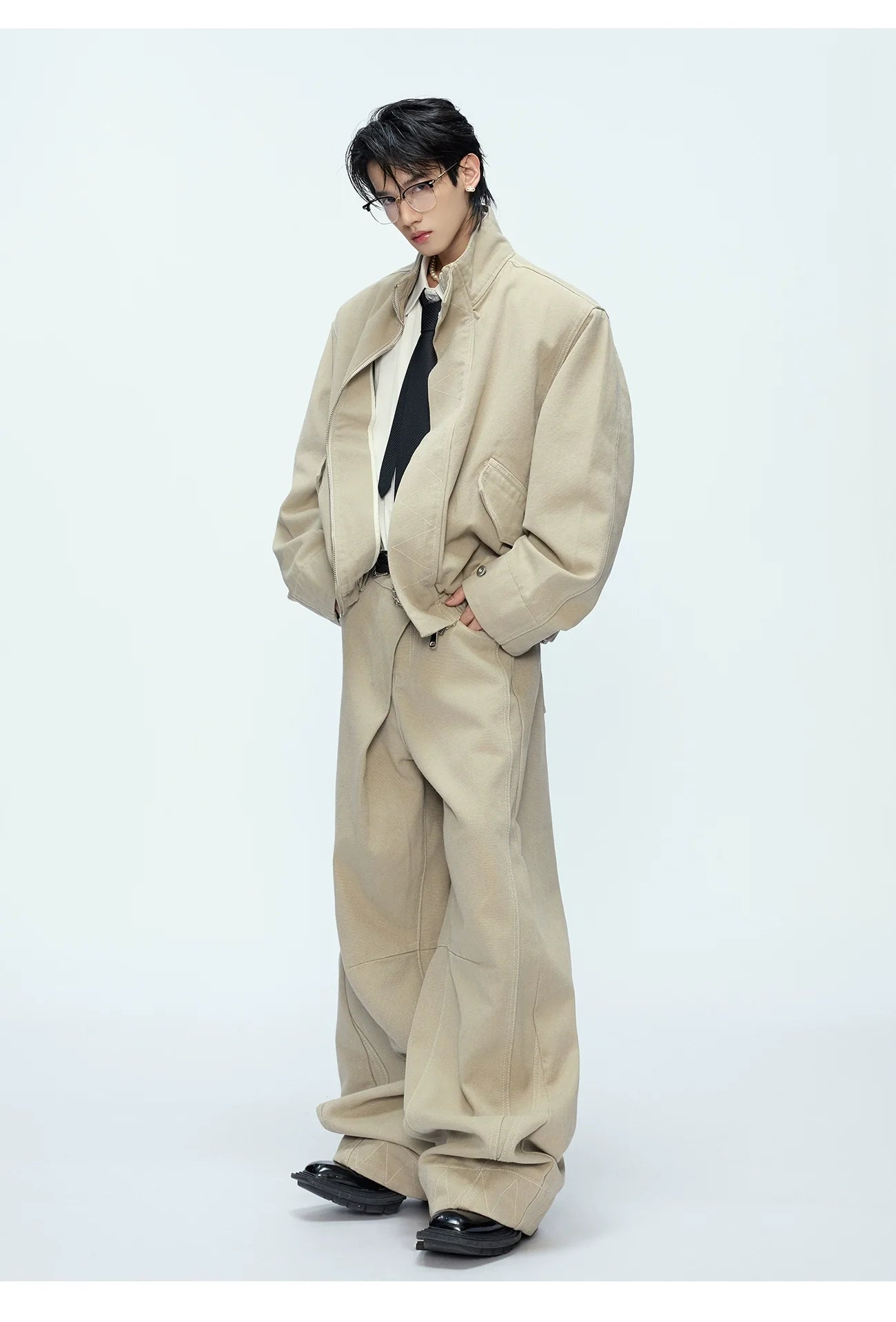Oversized Bomber Jacket and Wide-Leg Trousers Setup
