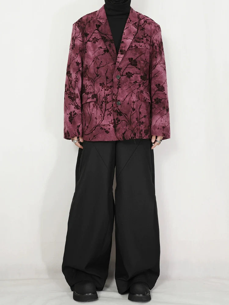 Pink Velvet Floral Pattern Blazer