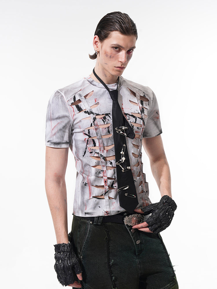 Cut-out Distressed Punk T-Shirt