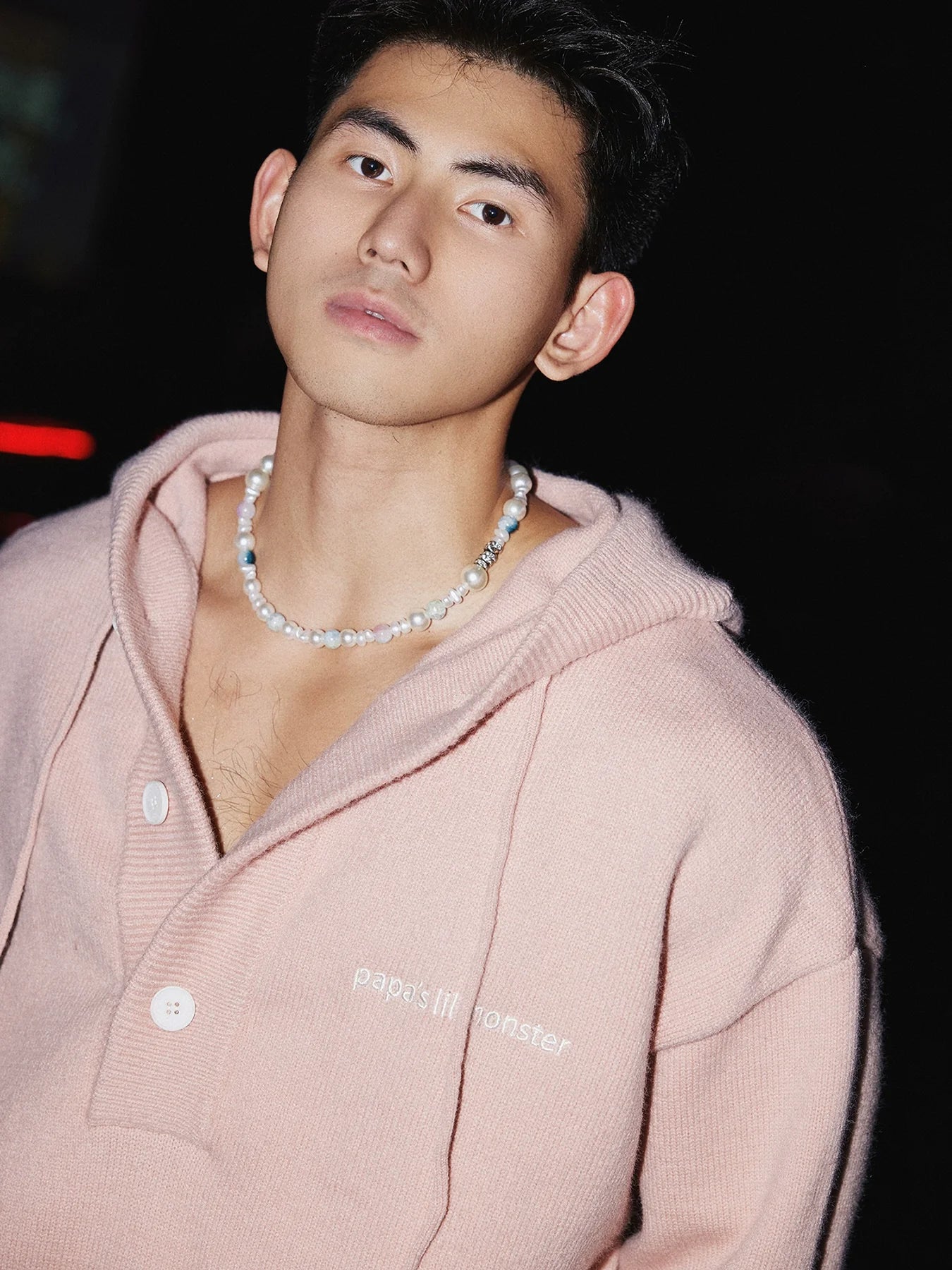 Blue Knit Hooded Henley Sweater