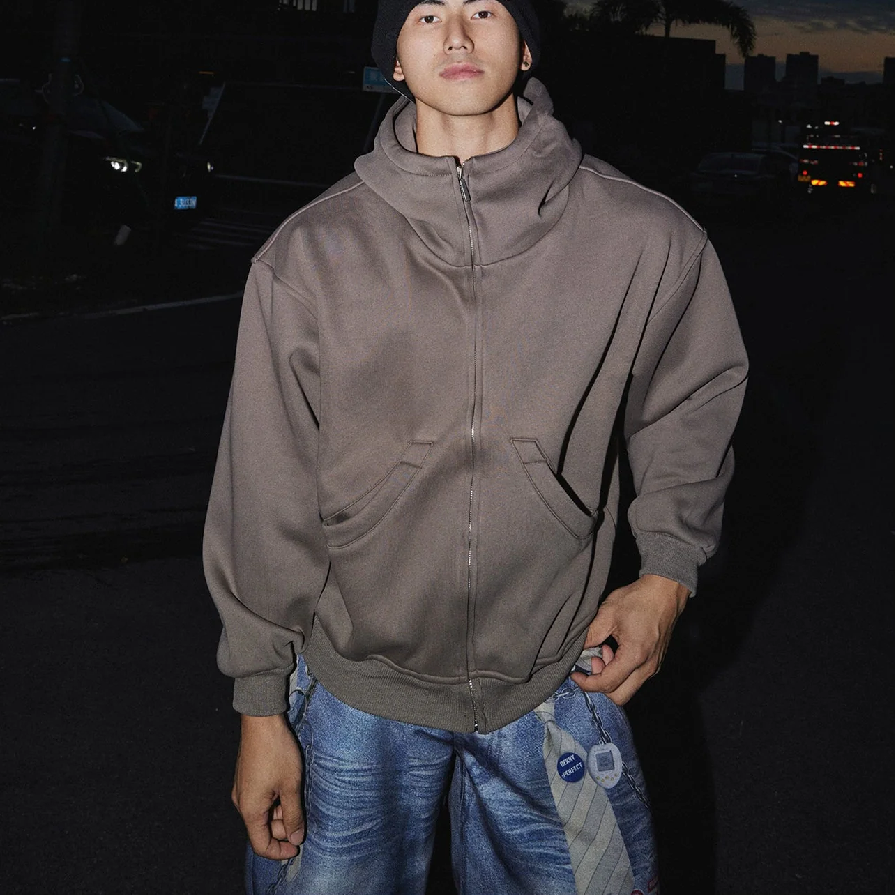 Urban Slate Minimal Zip Hoodie