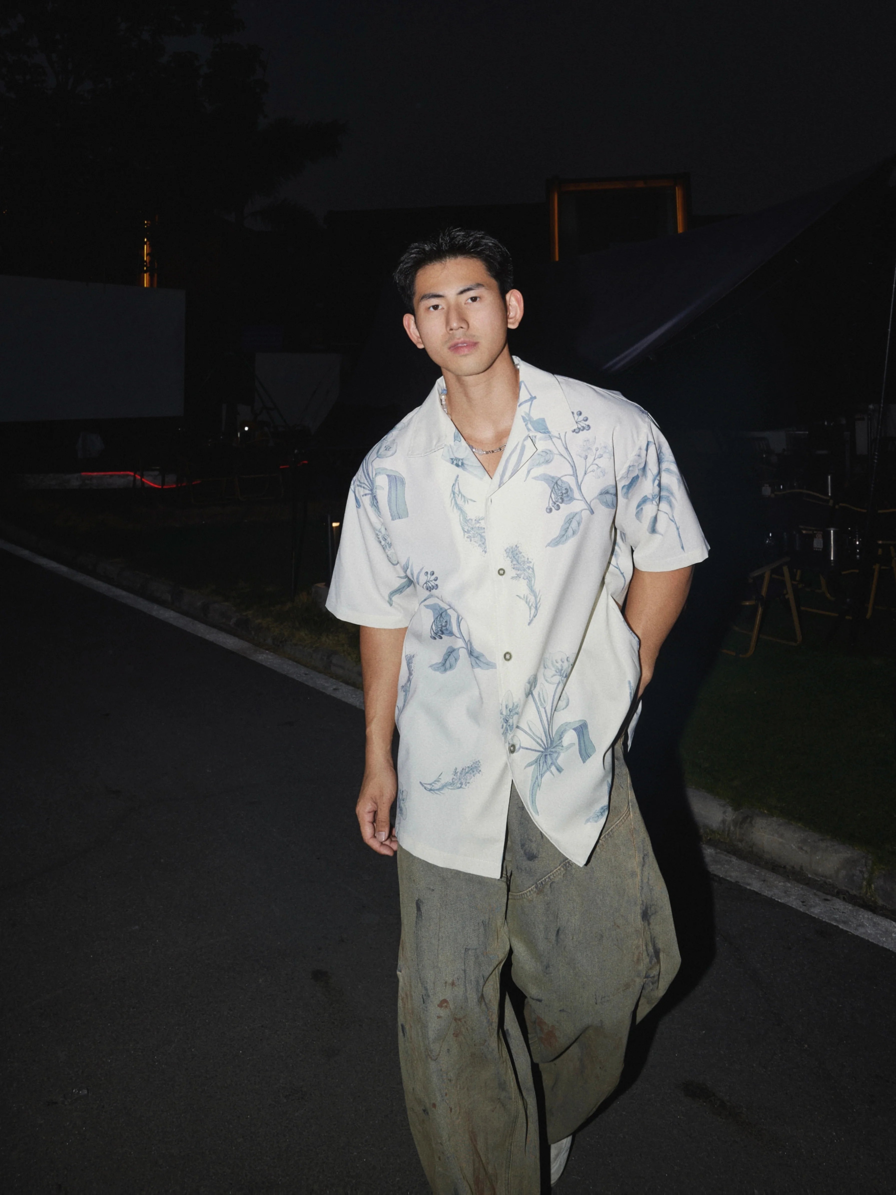 White Botanical Print Shirt