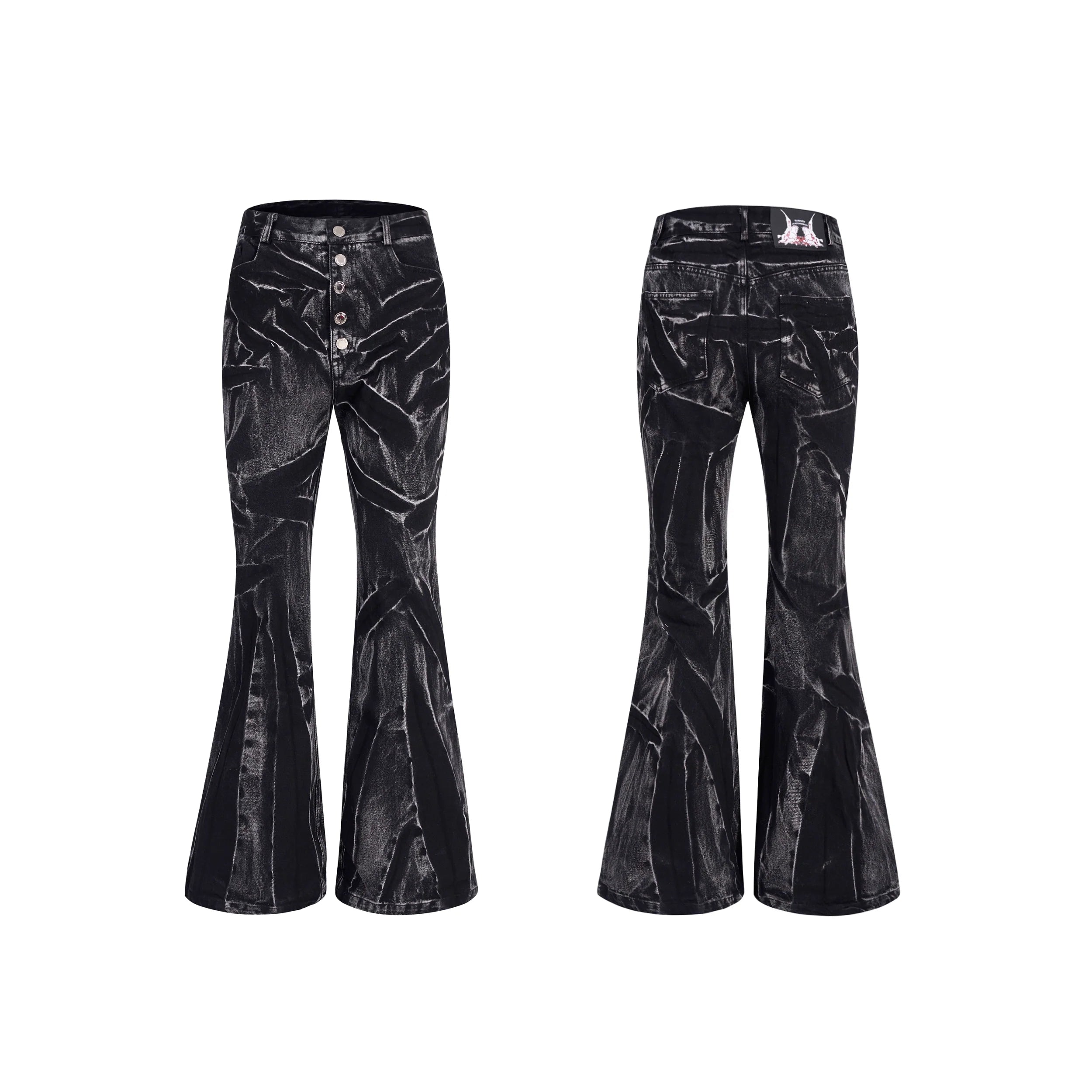 Black Flare Jeans with Abstract Patchwork Print