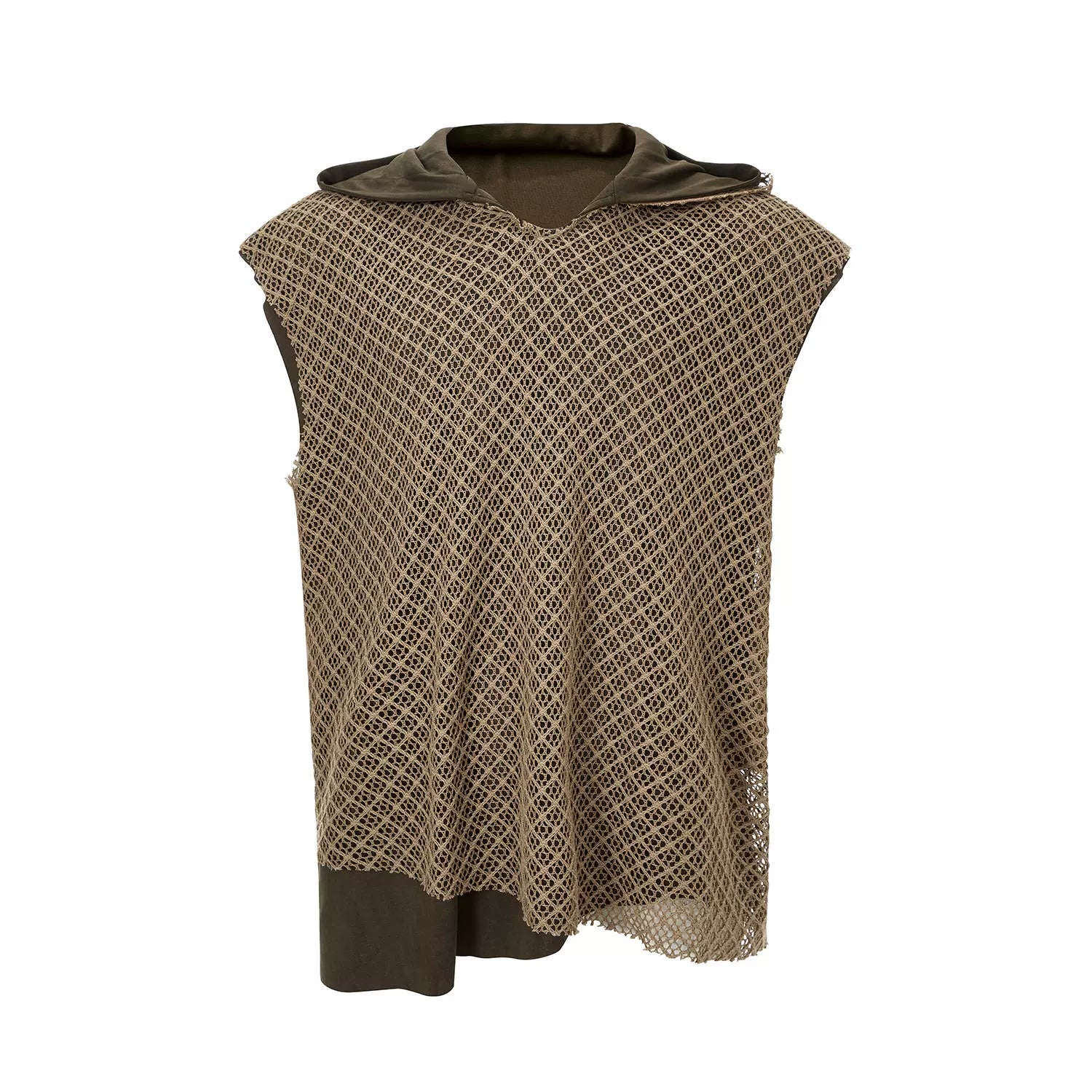 Black Mesh Sleeveless Hoodie with Textured Pattern