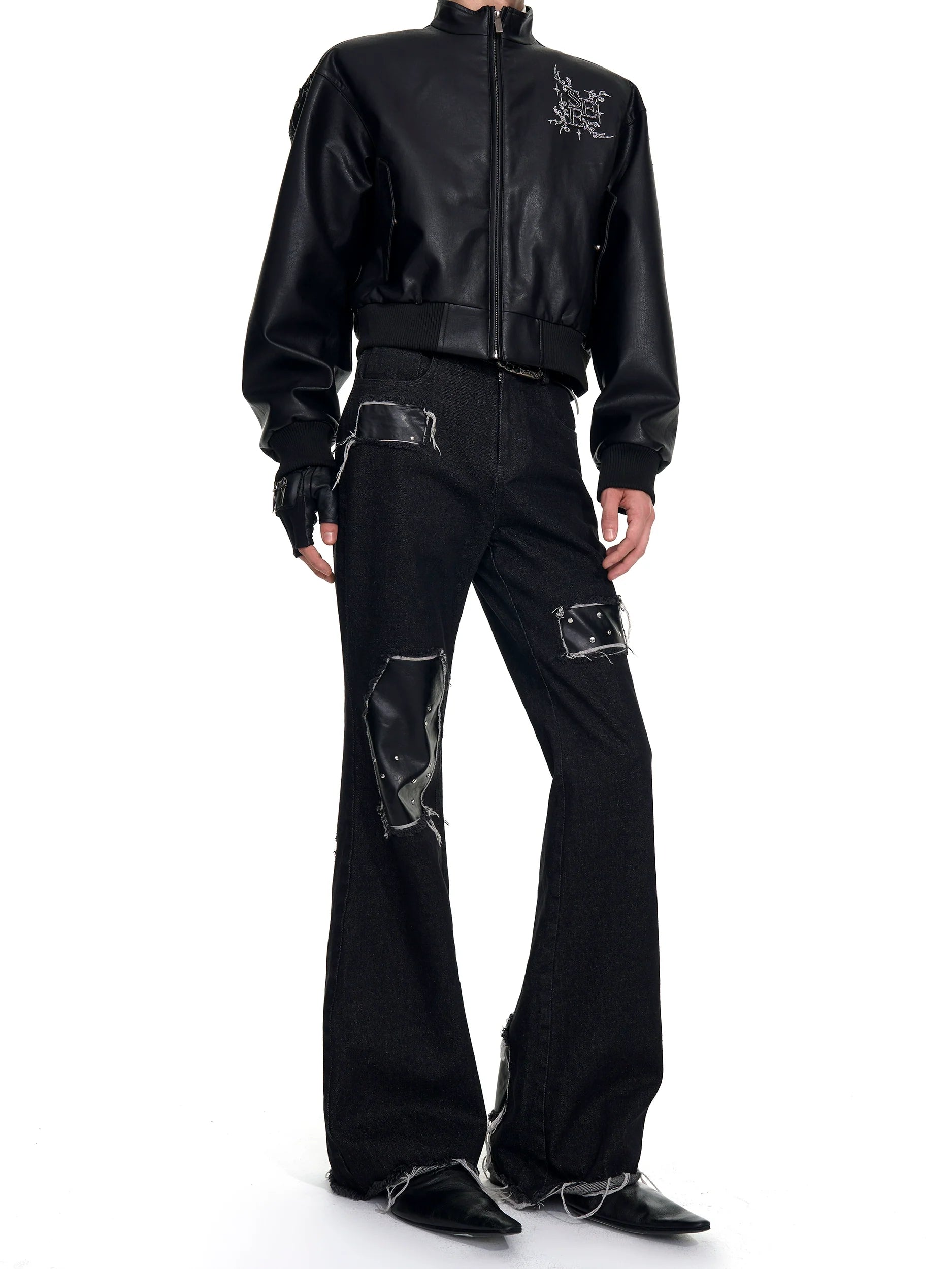 Black Flare Jeans with Patchwork