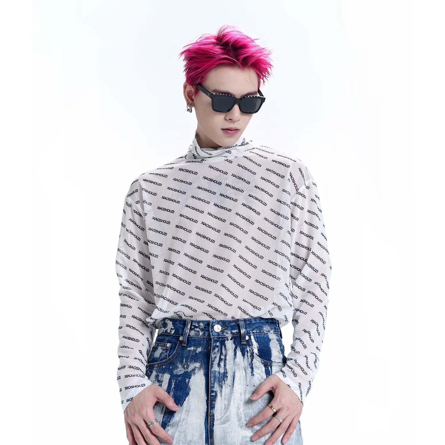 Sheer High Neck Monogram T-Shirt