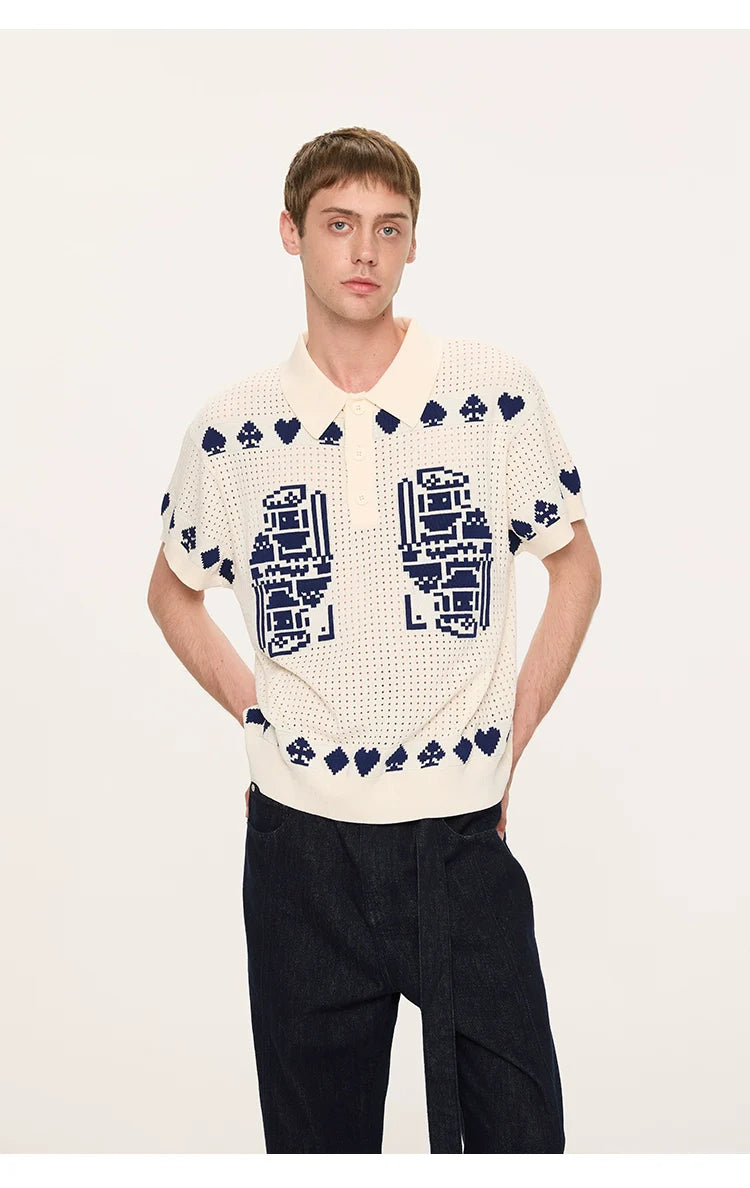 Pixel Heart Knit Polo Shirt