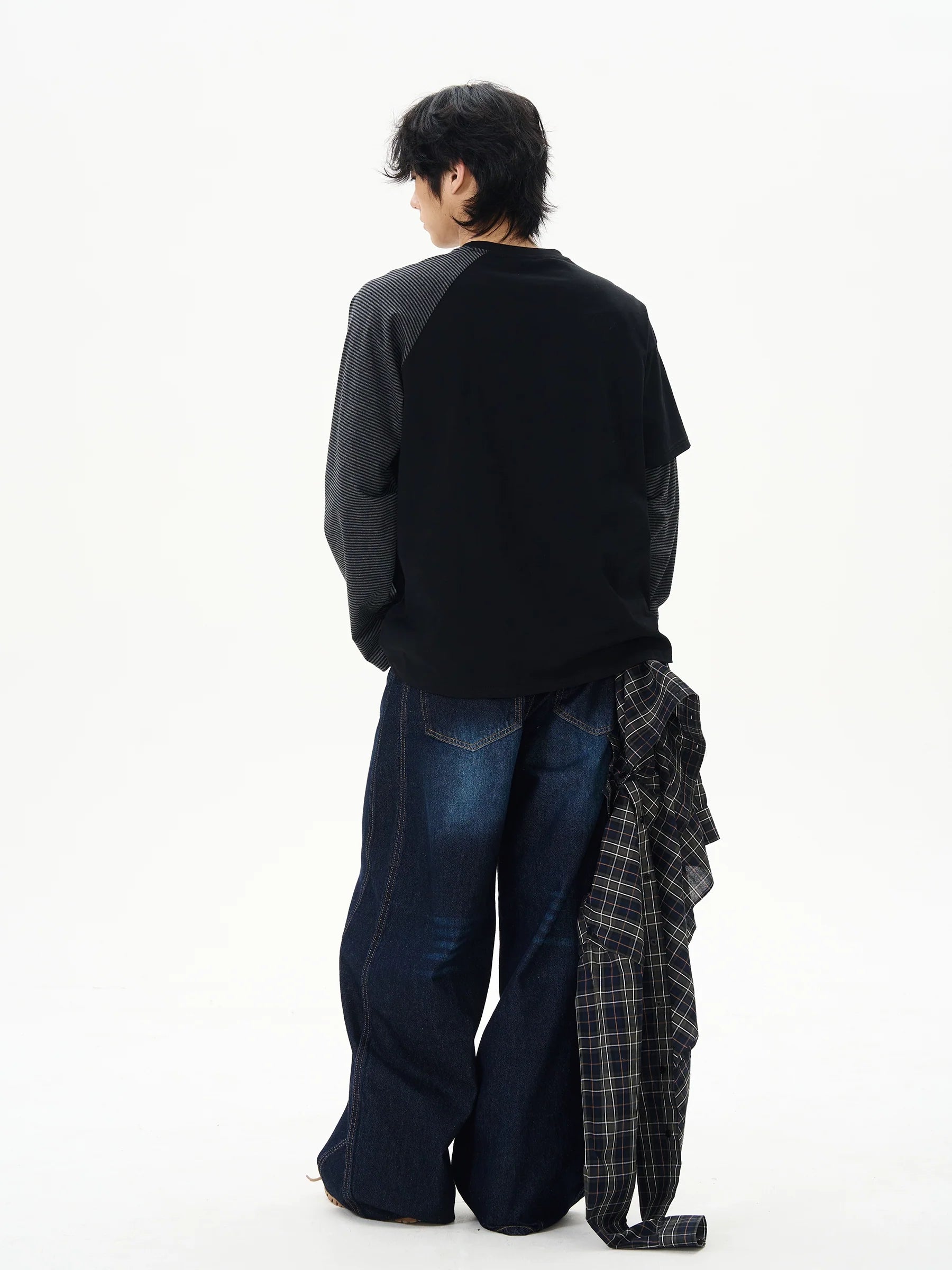 레이어드 패치워크 바시티 롱슬리브 티셔츠